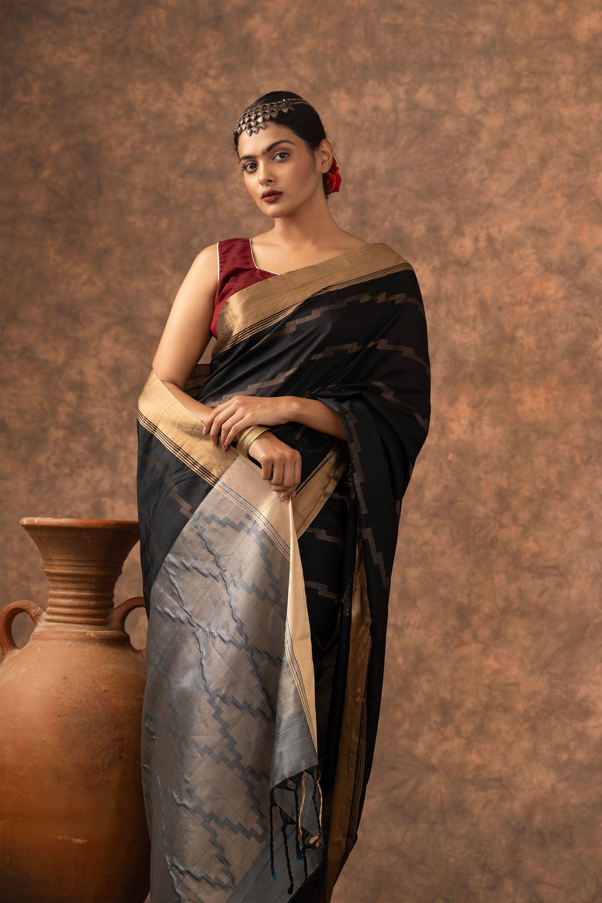 'Shyama' Black and Gold Kanjeevaram Pure Silk Saree