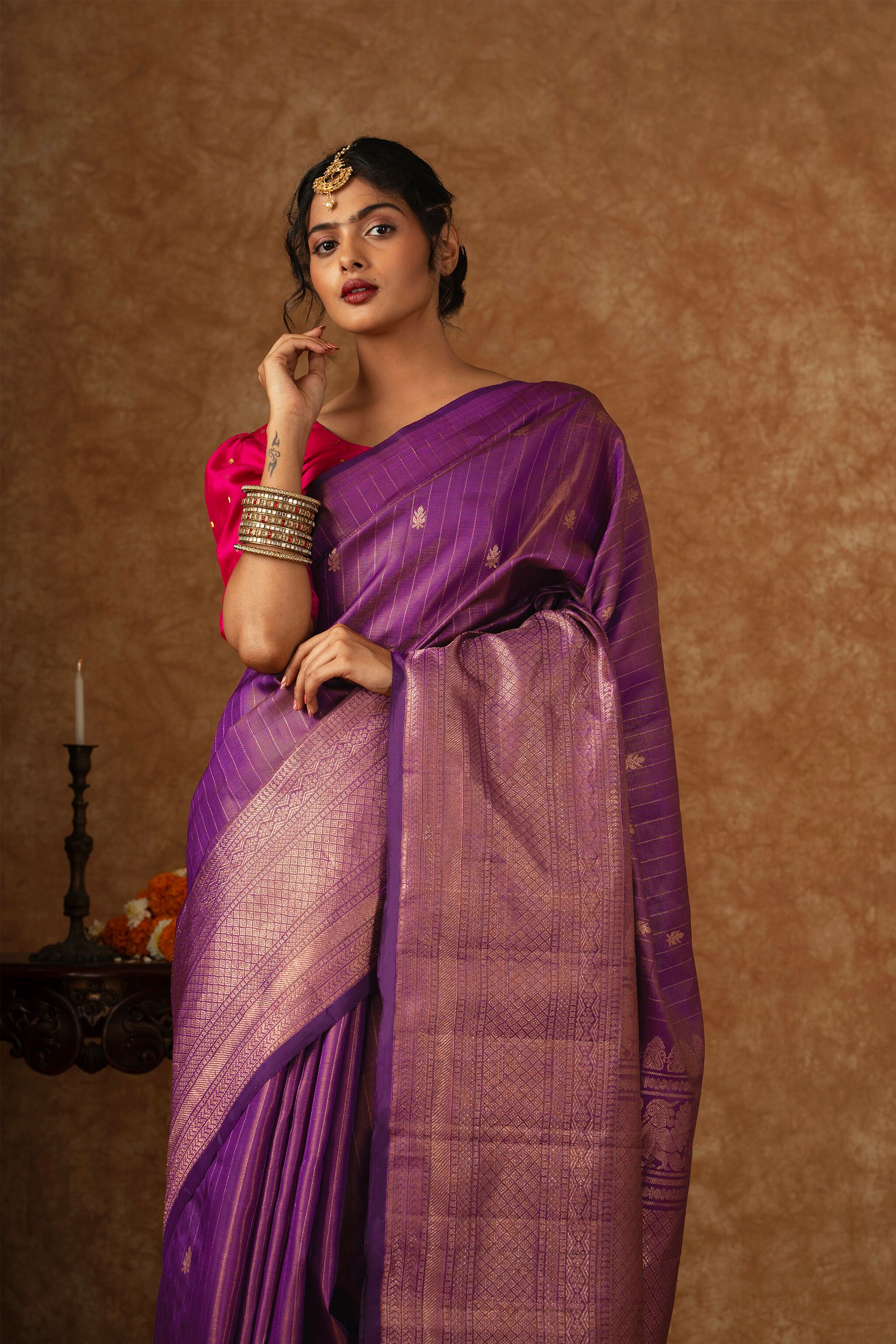 'Amrapali' Purple and Gold Kanjeevaram Pure Silk Saree