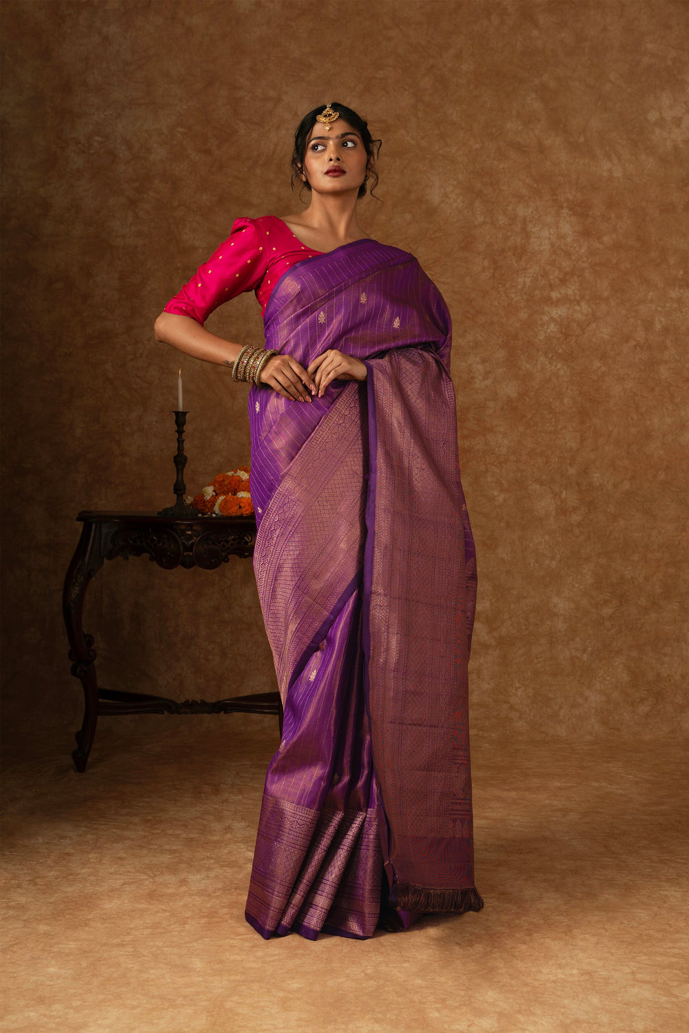 'Amrapali' Purple and Gold Kanjeevaram Pure Silk Saree
