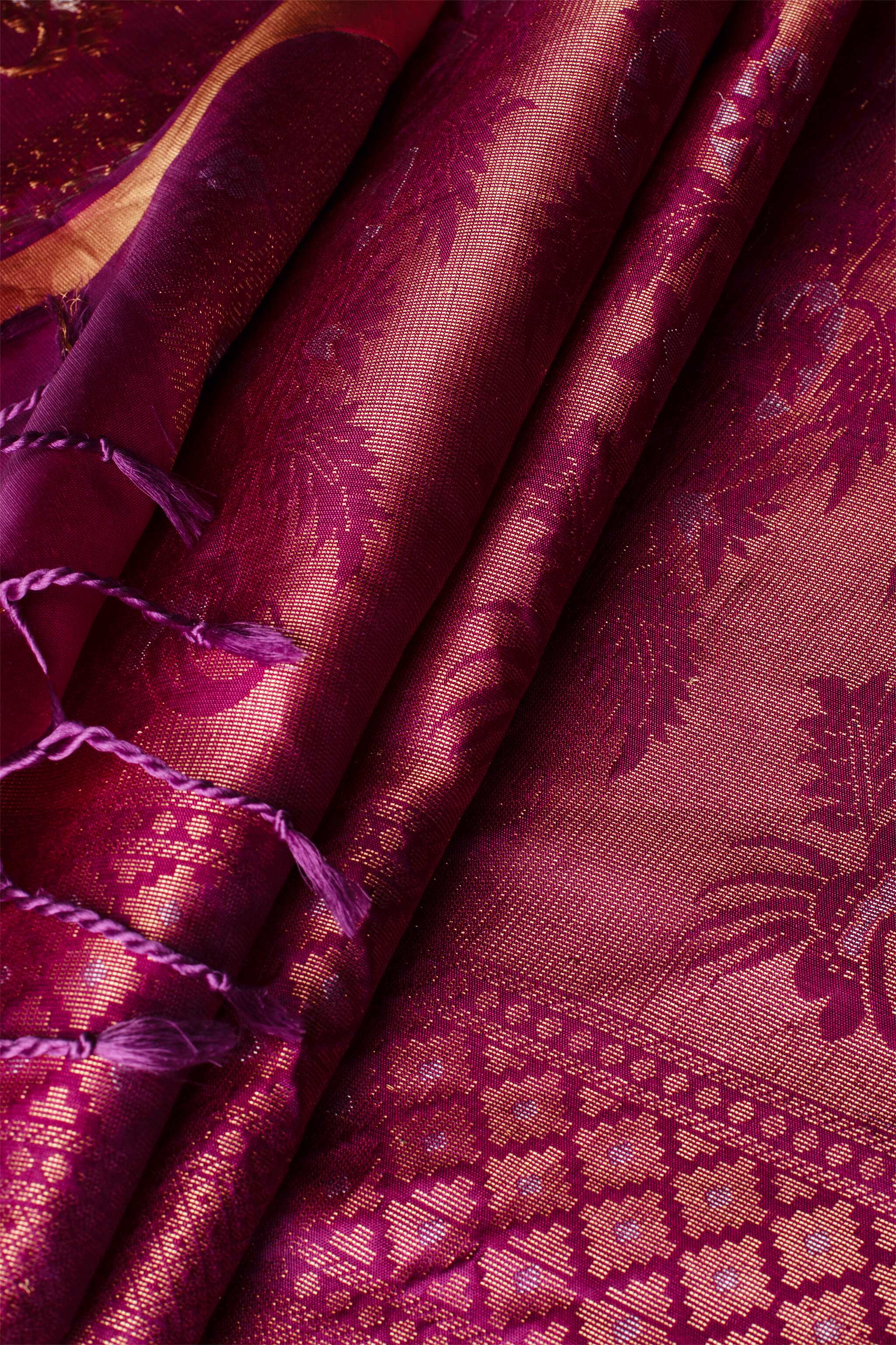 Handwoven Fuchsia Pink and Lavender Kanjeevaram Soft Silk (Double Warp)