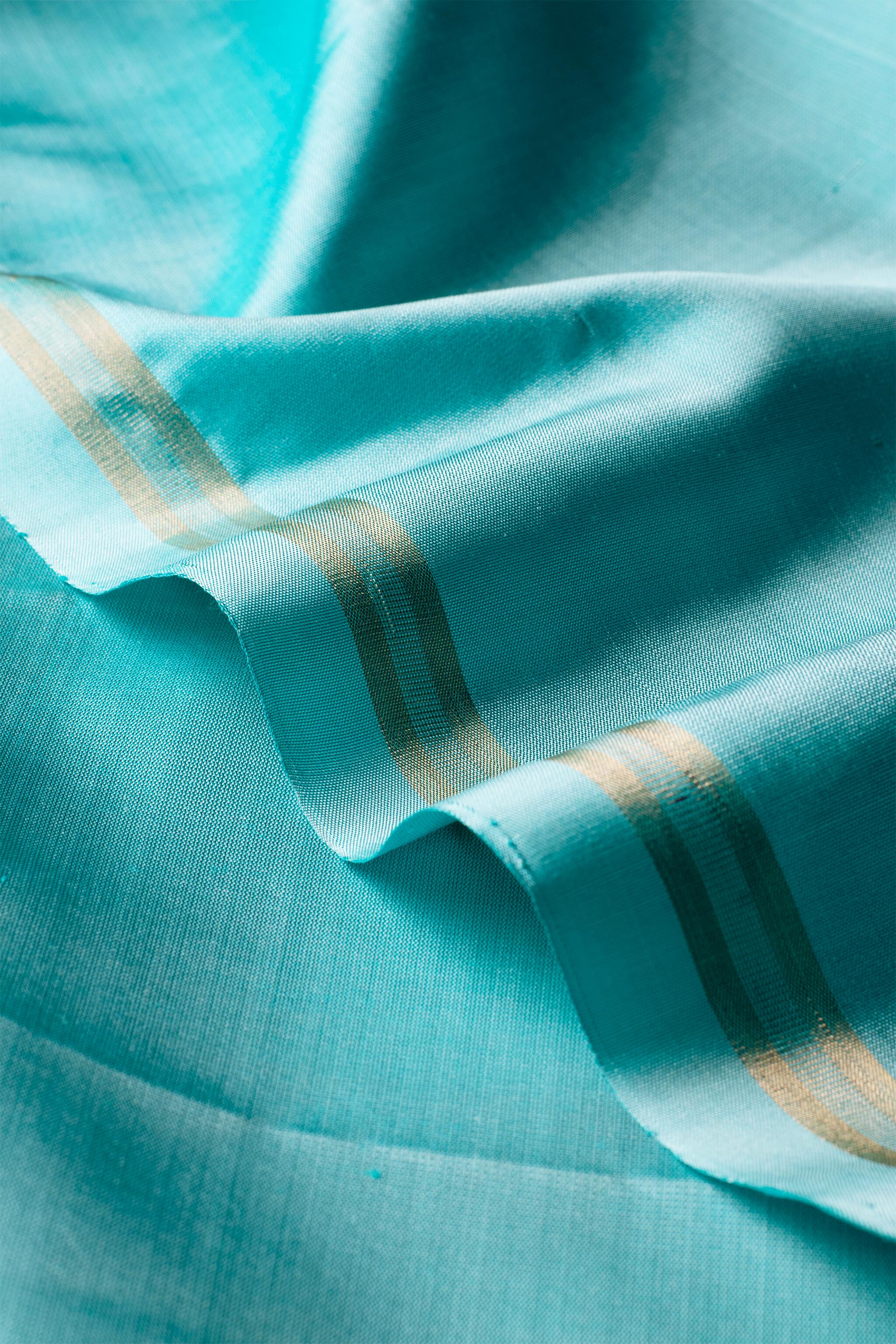'Neerja' Aqua Blue and Coral Kanjeevaram Soft Silk (Single Warp)