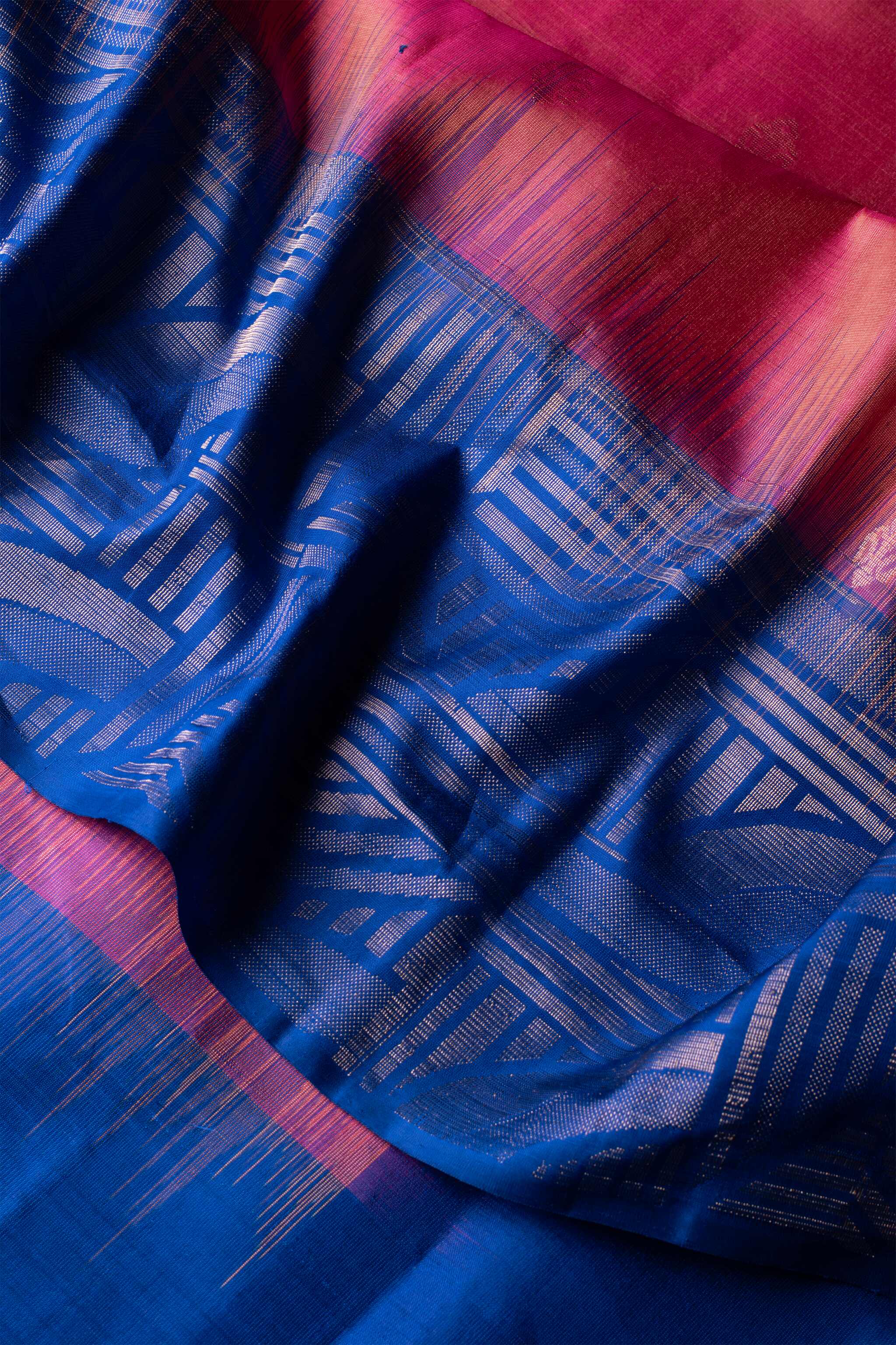 'Kamini' Pink and Blue Kanjeevaram Soft Silk (Double Warp)