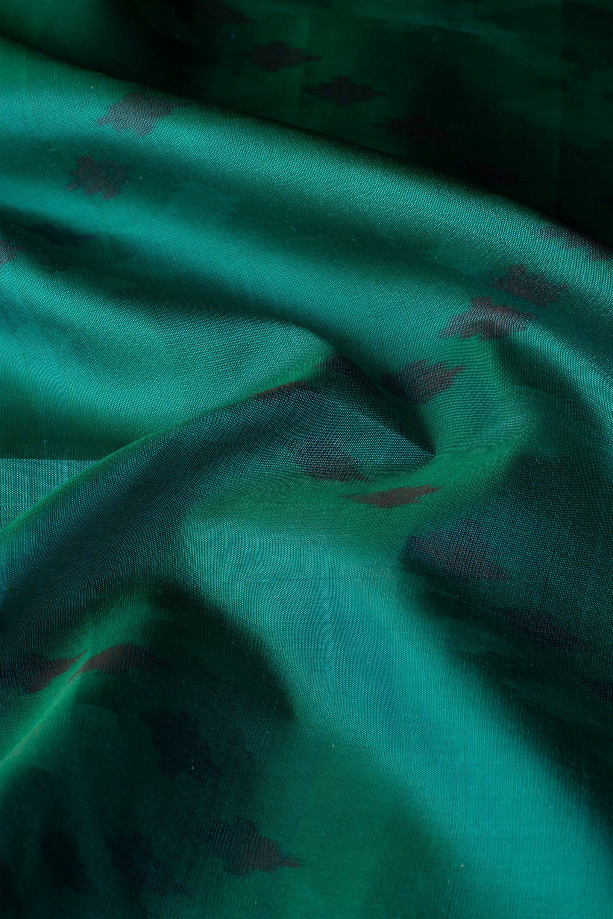 'Mohana' Teal and Coral Kanjeevaram Soft Silk (Double Warp)