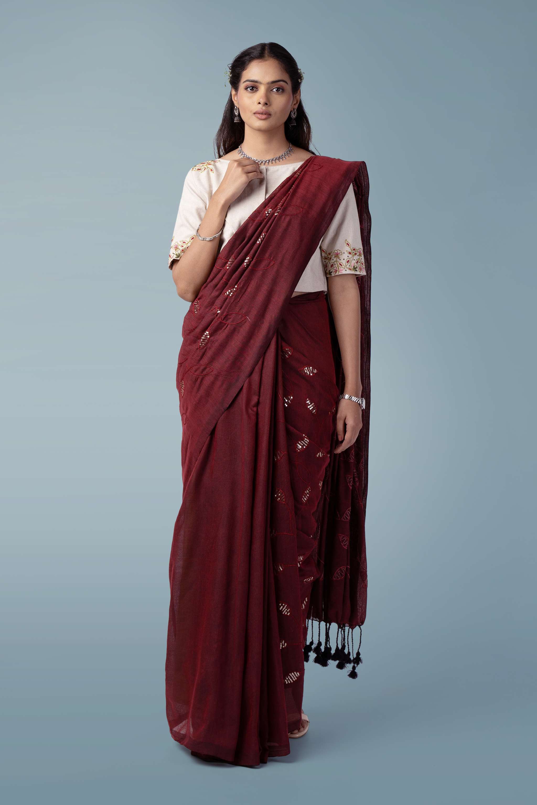 Burnt Maroon Ultra-light Handspun Khadi Saree