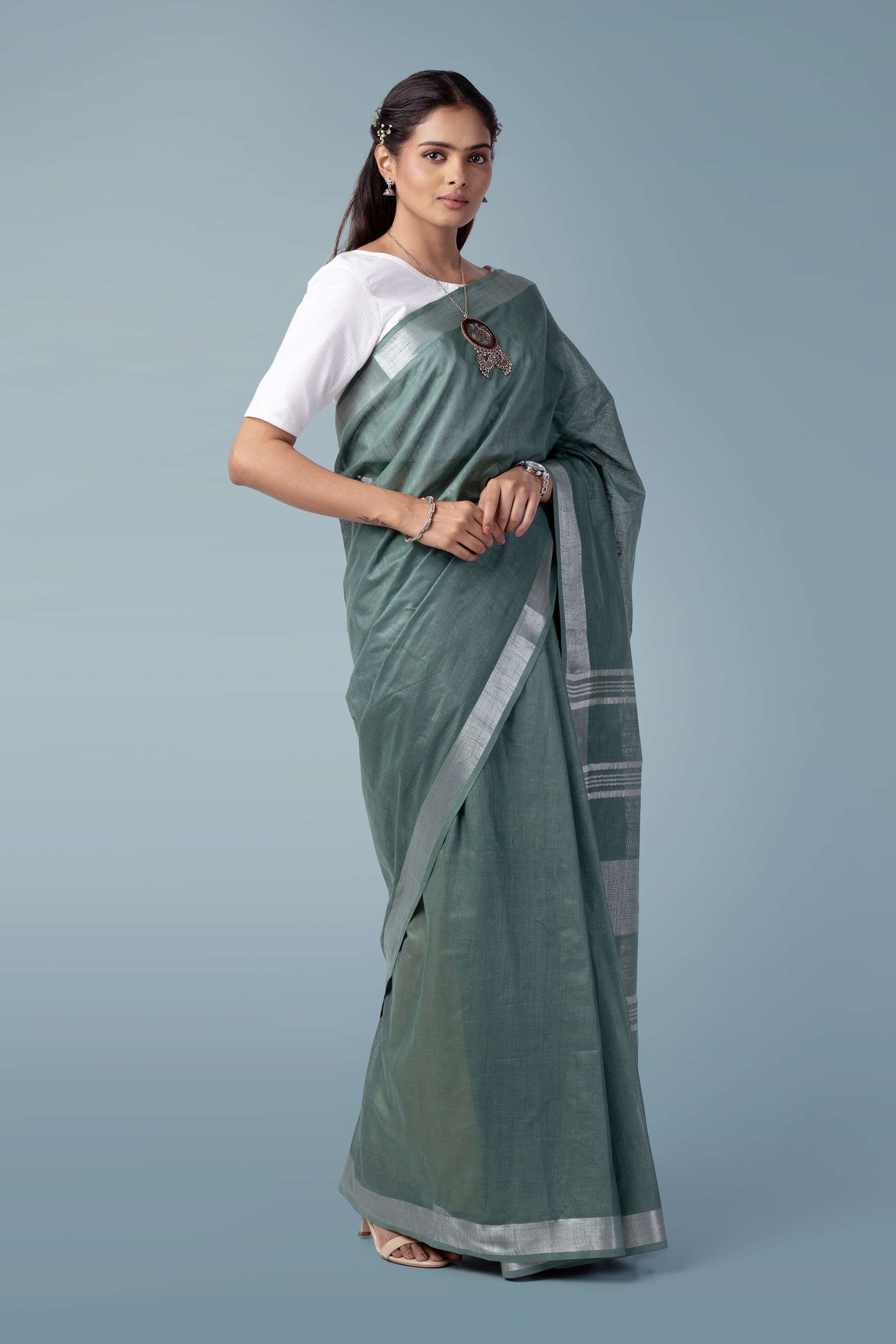 Moss Green Naturally Dyed Celuvé Saree