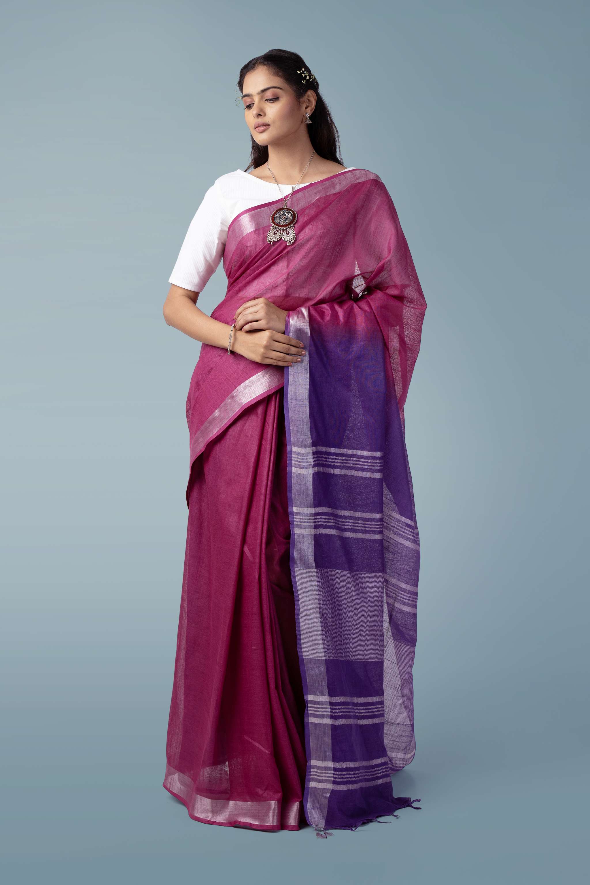 Wine & Purple Naturally Dyed Celuvé Saree