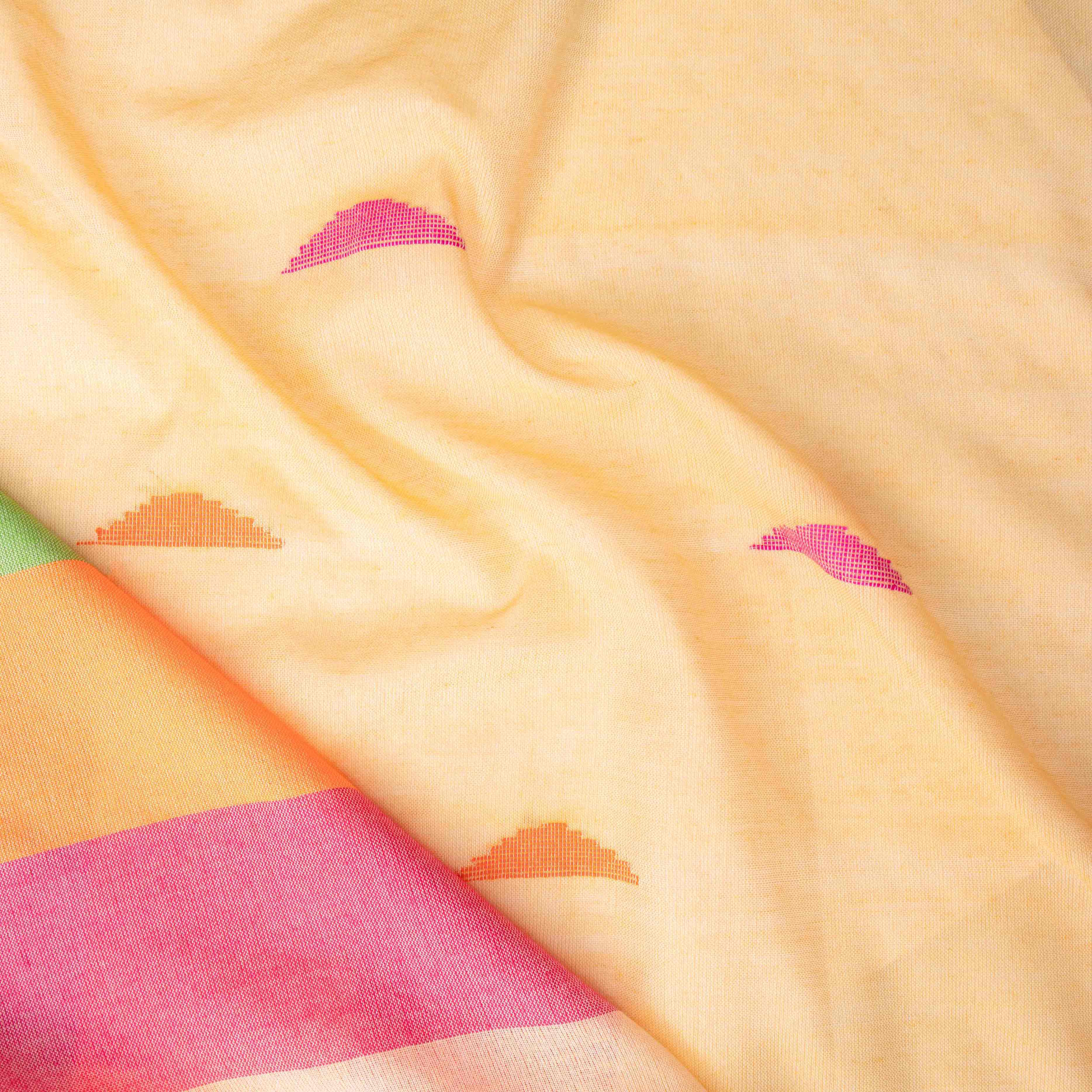 Cloud-like Soft Cotton Saree with Threaded Butis in Beige & Rust