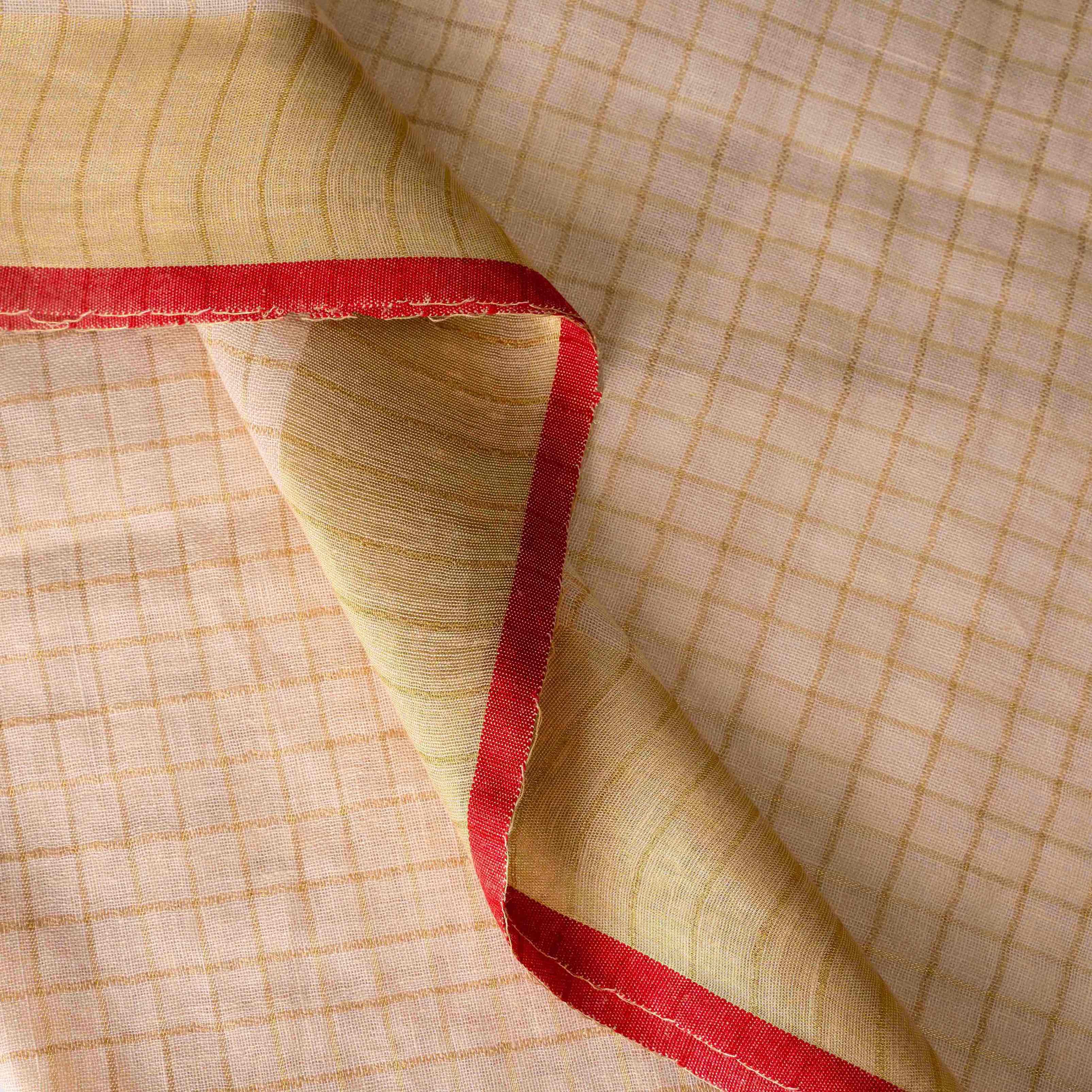 Cloud-like Self-Weave Textured Linen Saree in Cream with Gold Border