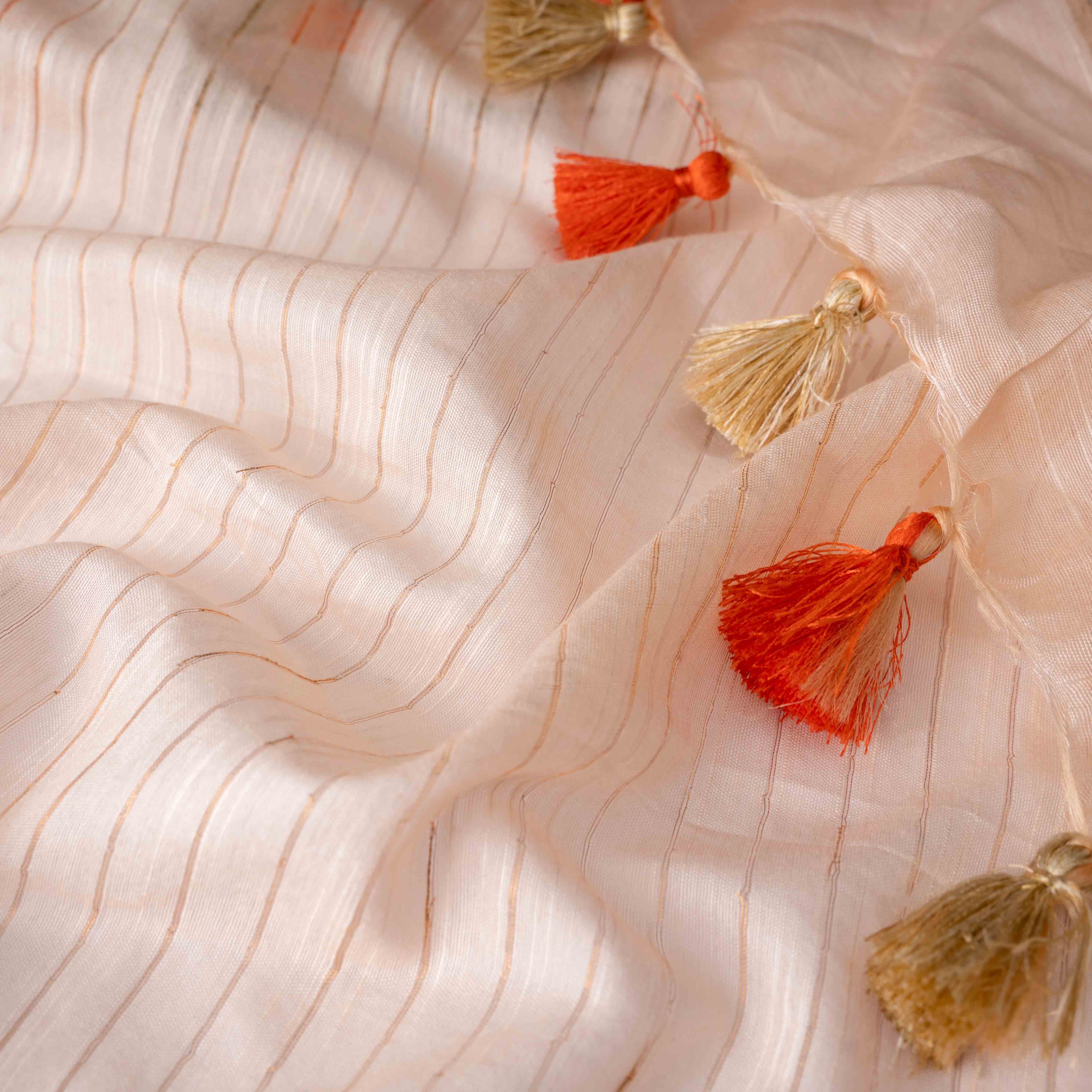 Handwoven Plush Silk Linen Embroidered Saree in Beige
