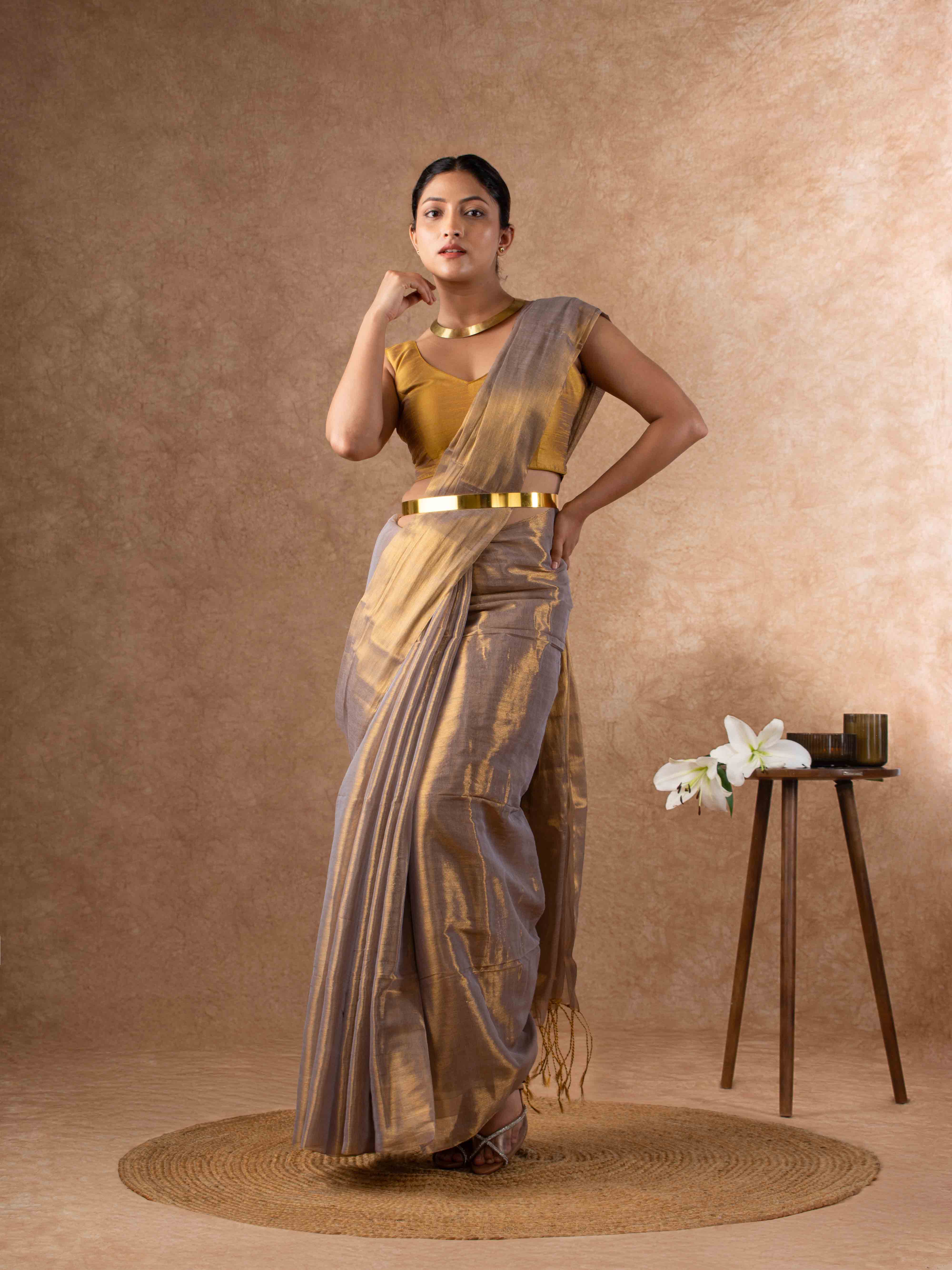 Airy Organic Tissue Silk Saree in Smoky Grey