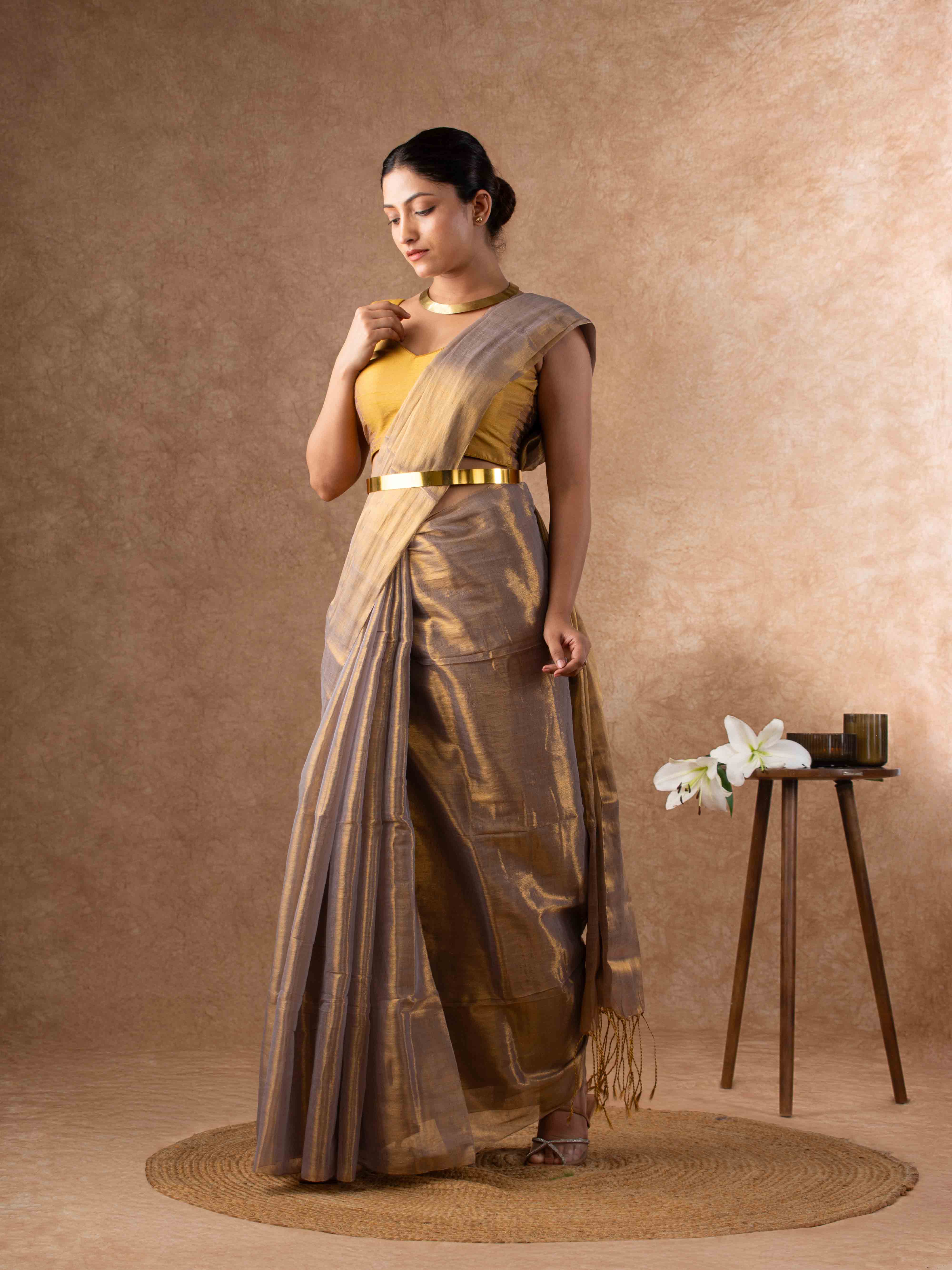 Airy Organic Tissue Silk Saree in Smoky Grey