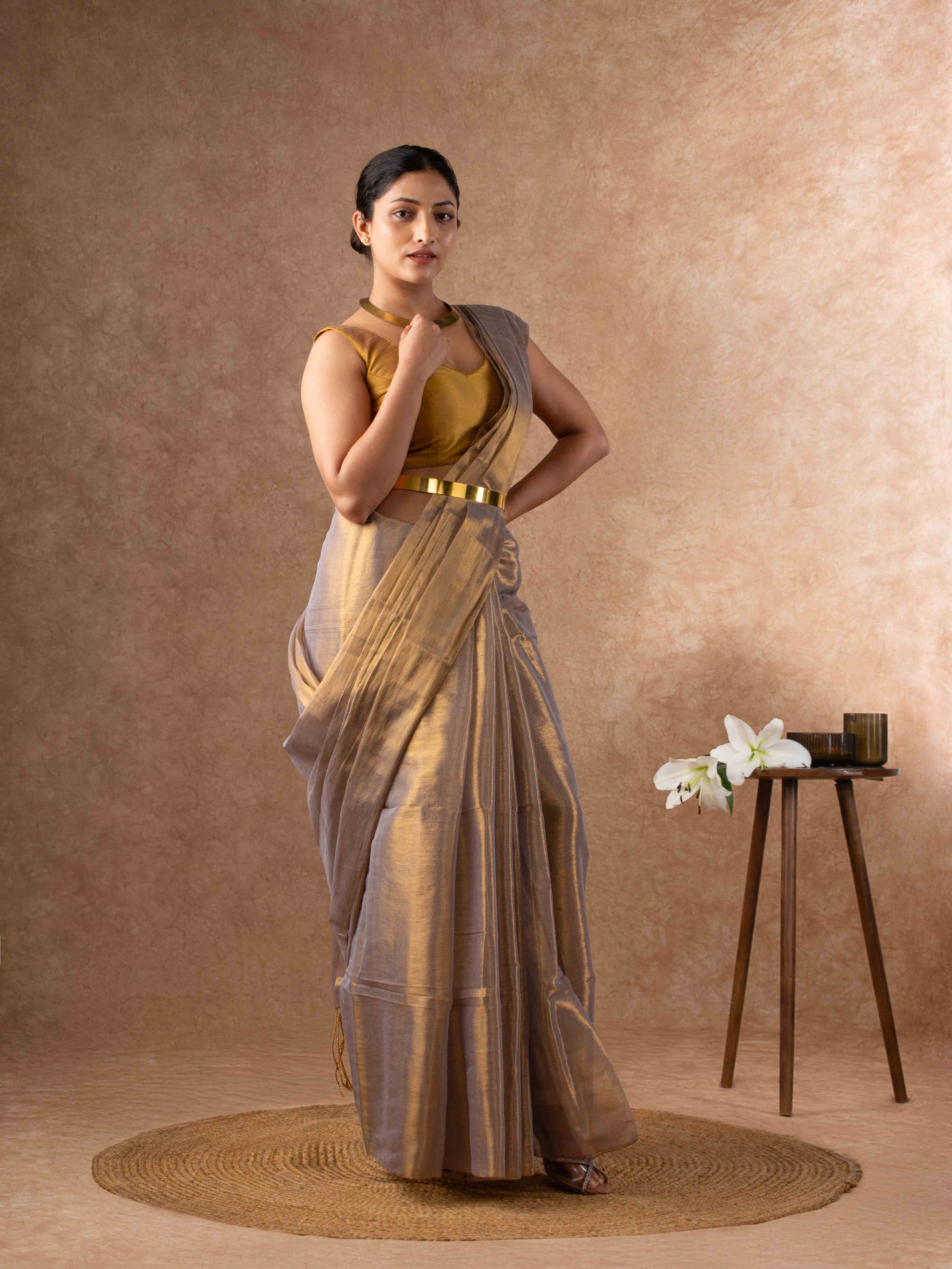 Airy Organic Tissue Silk Saree in Smoky Grey