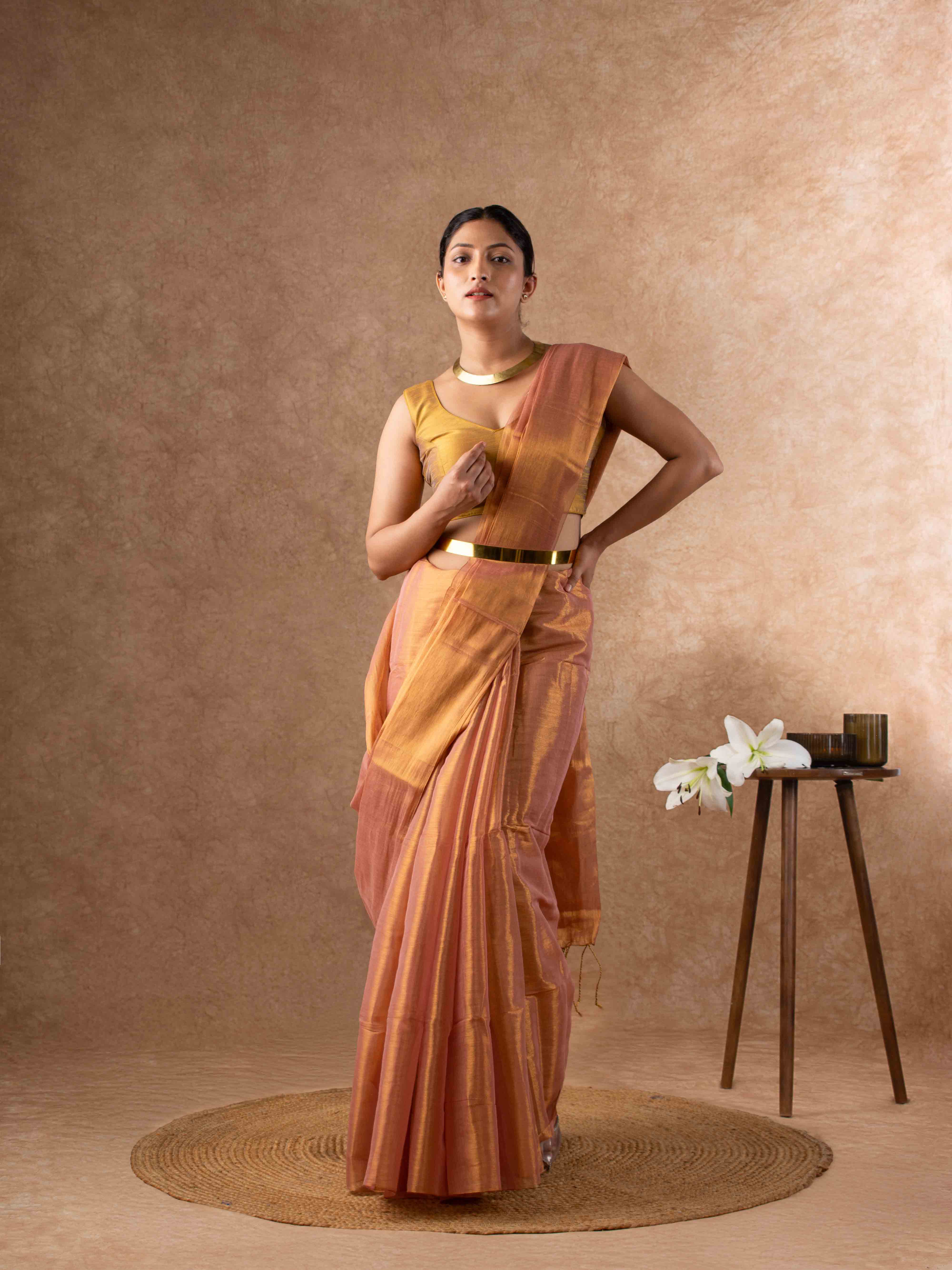 Airy Organic Tissue Silk Solid Saree in Mauve