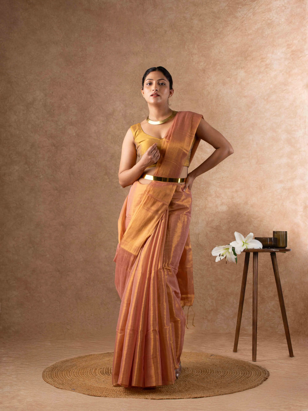 Airy Organic Tissue Silk Solid Saree in Mauve