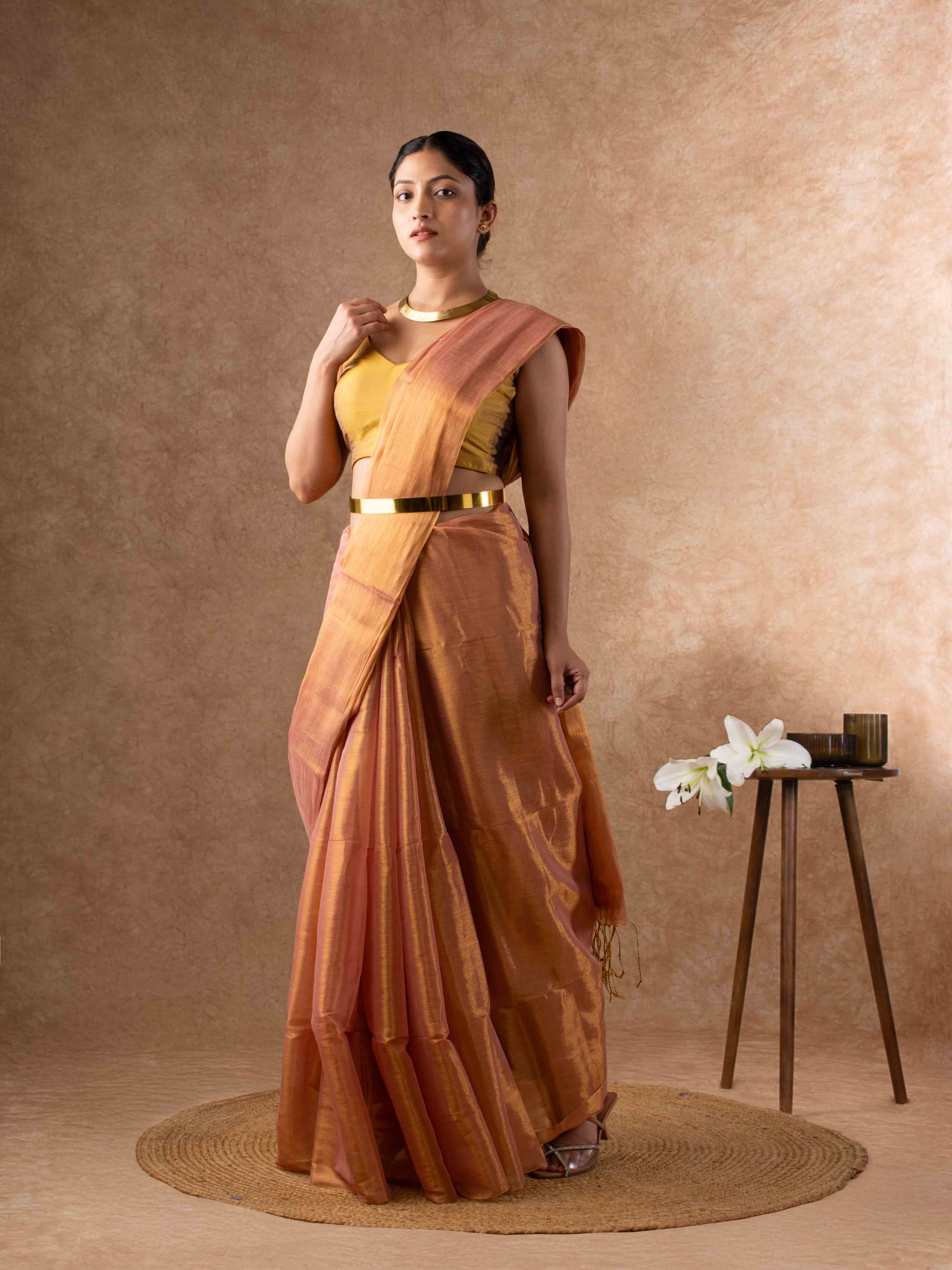 Airy Organic Tissue Silk Solid Saree in Mauve