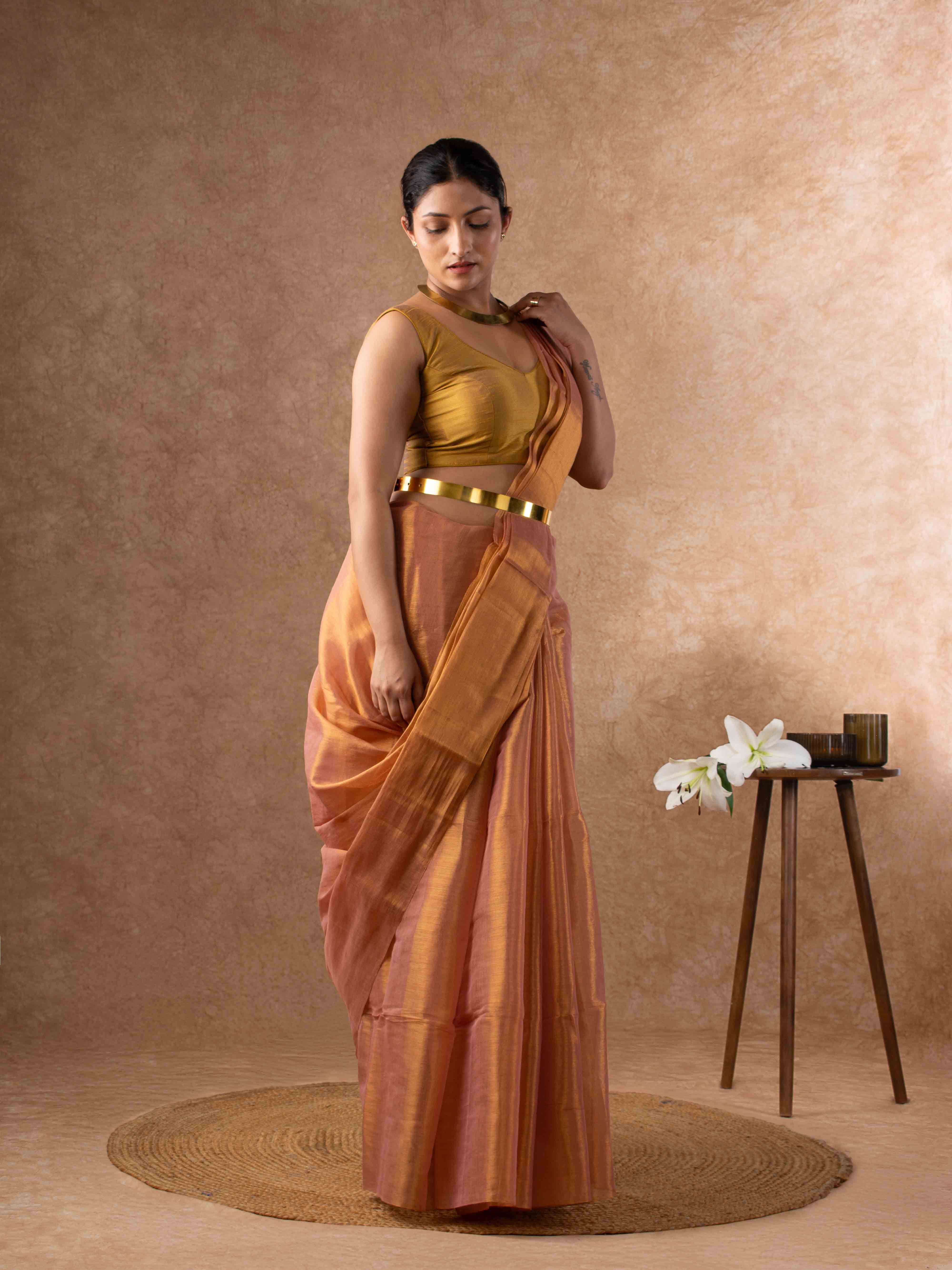 Airy Organic Tissue Silk Solid Saree in Mauve