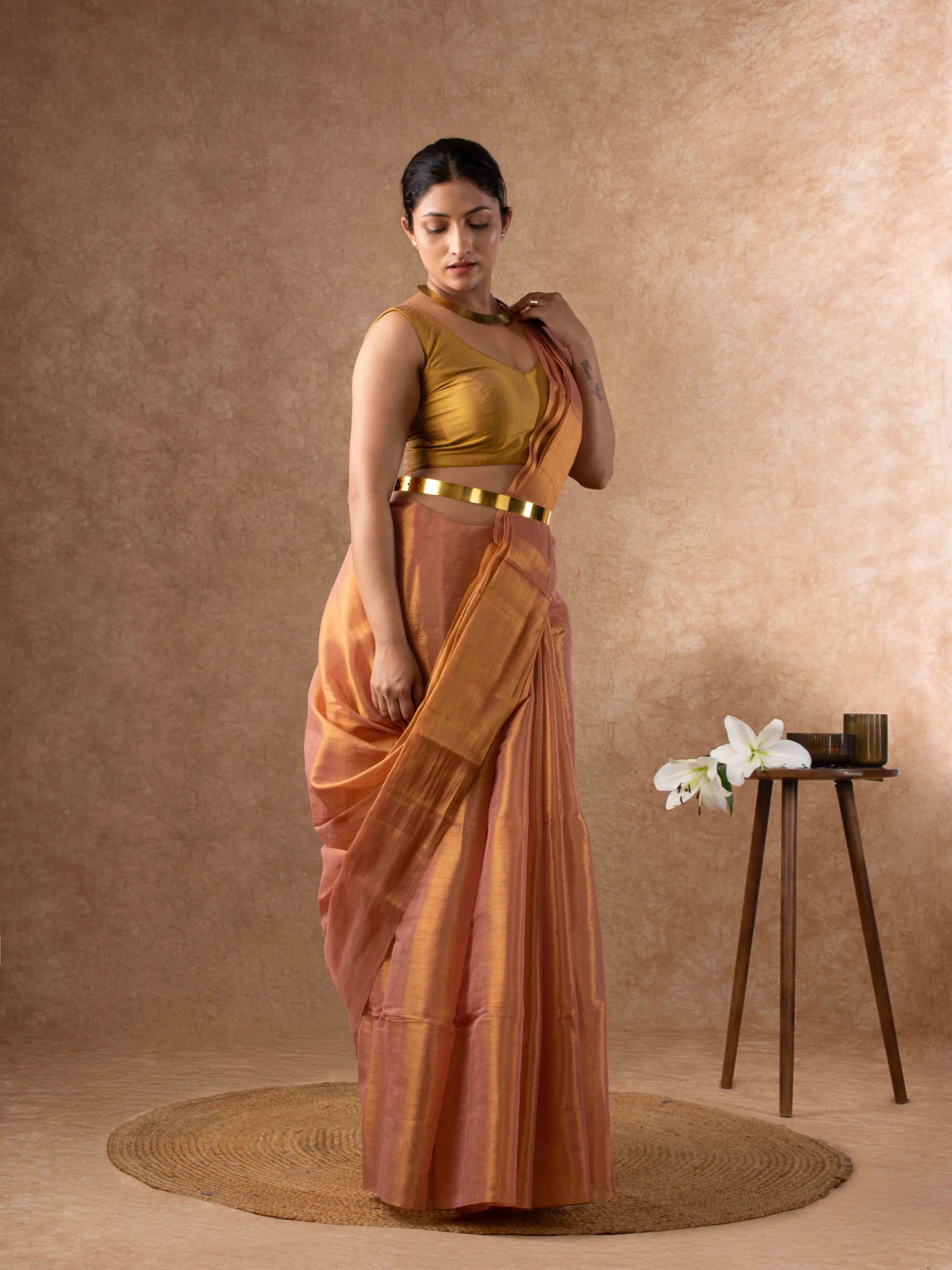 Airy Organic Tissue Silk Solid Saree in Mauve