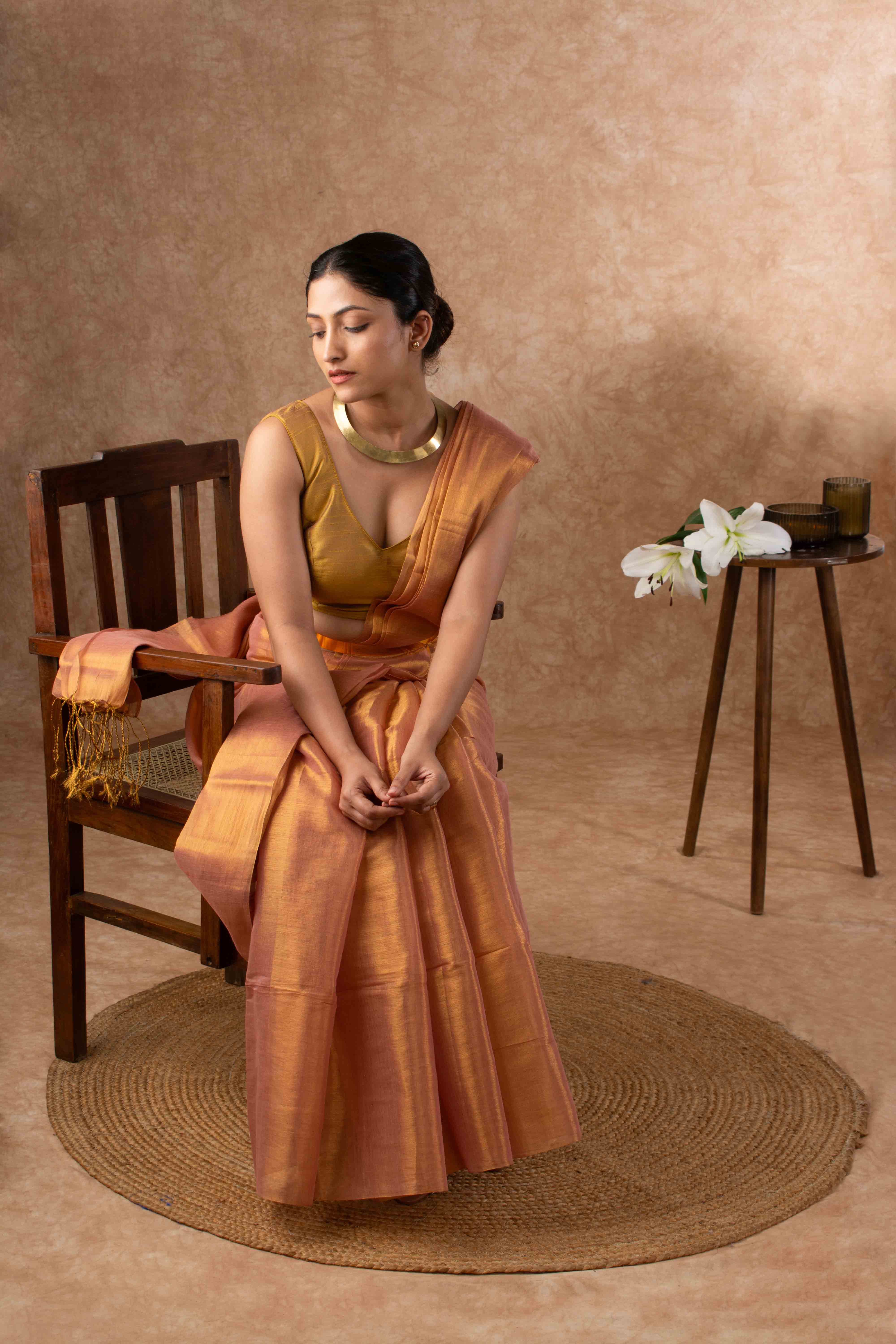 Airy Organic Tissue Silk Solid Saree in Mauve