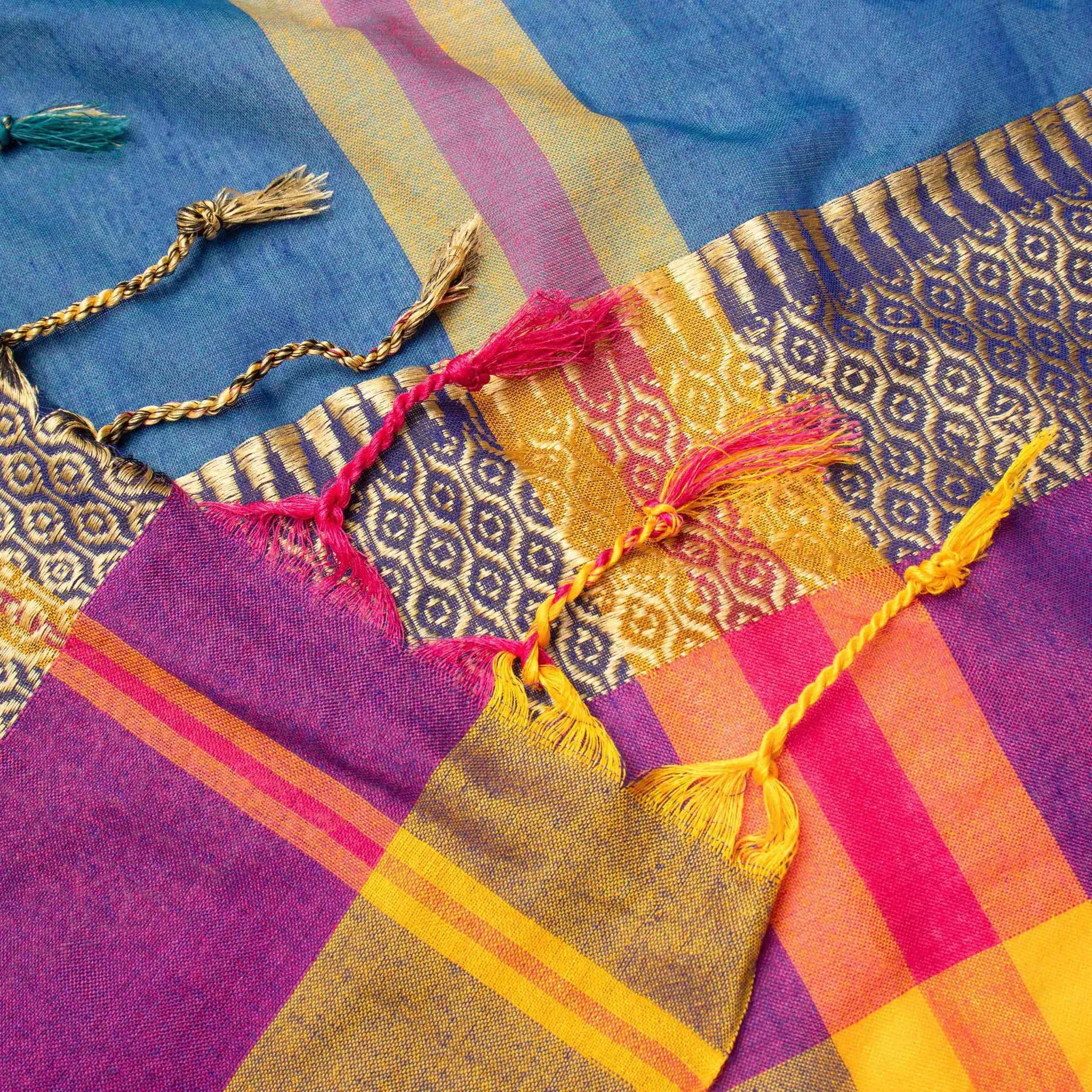 Gentle Breathable Cotton Saree in Royal Blue