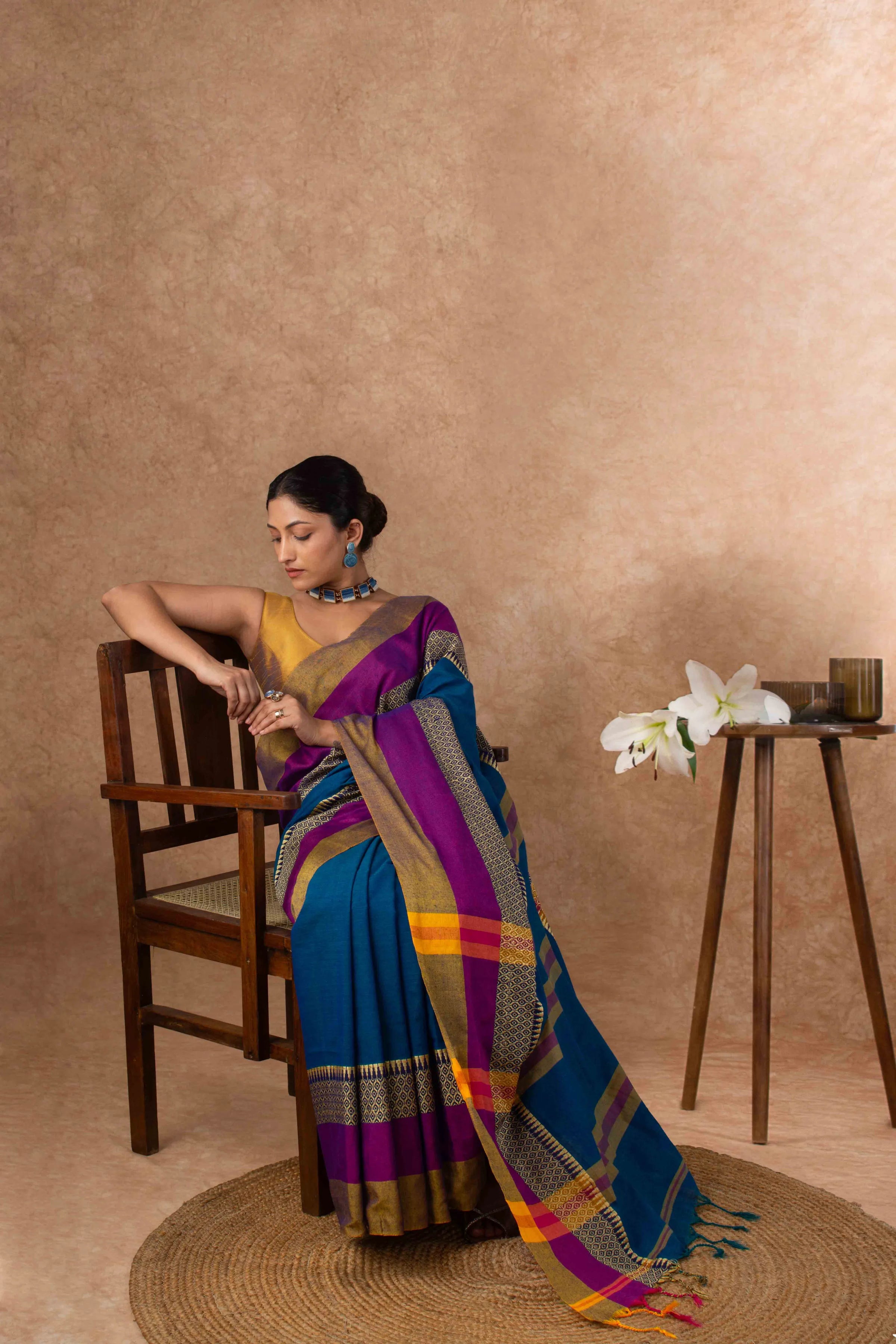 Gentle Breathable Cotton Saree in Royal Blue