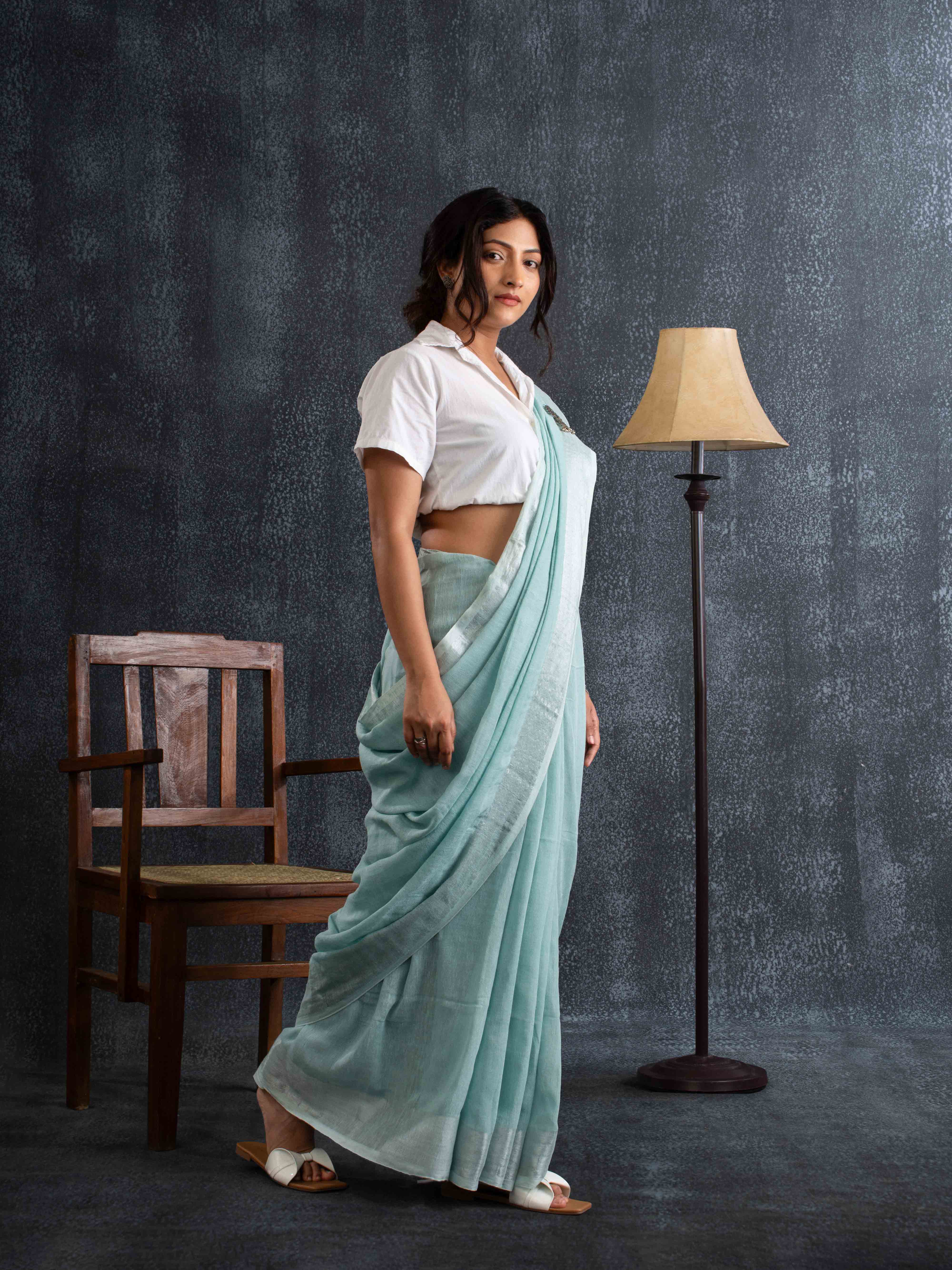Plush Earthy Green 100% Organic Linen Saree