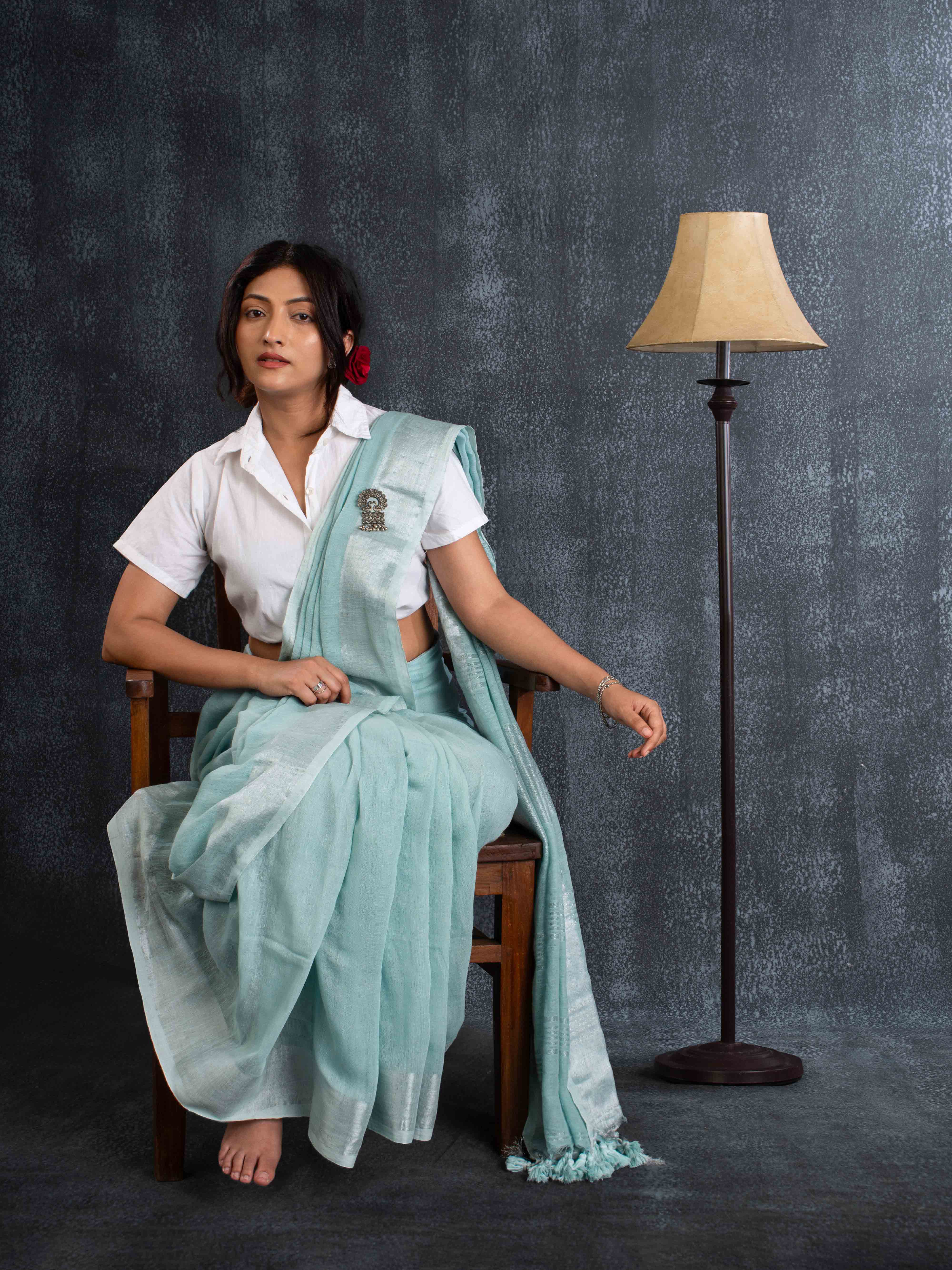 Plush Earthy Green 100% Organic Linen Saree