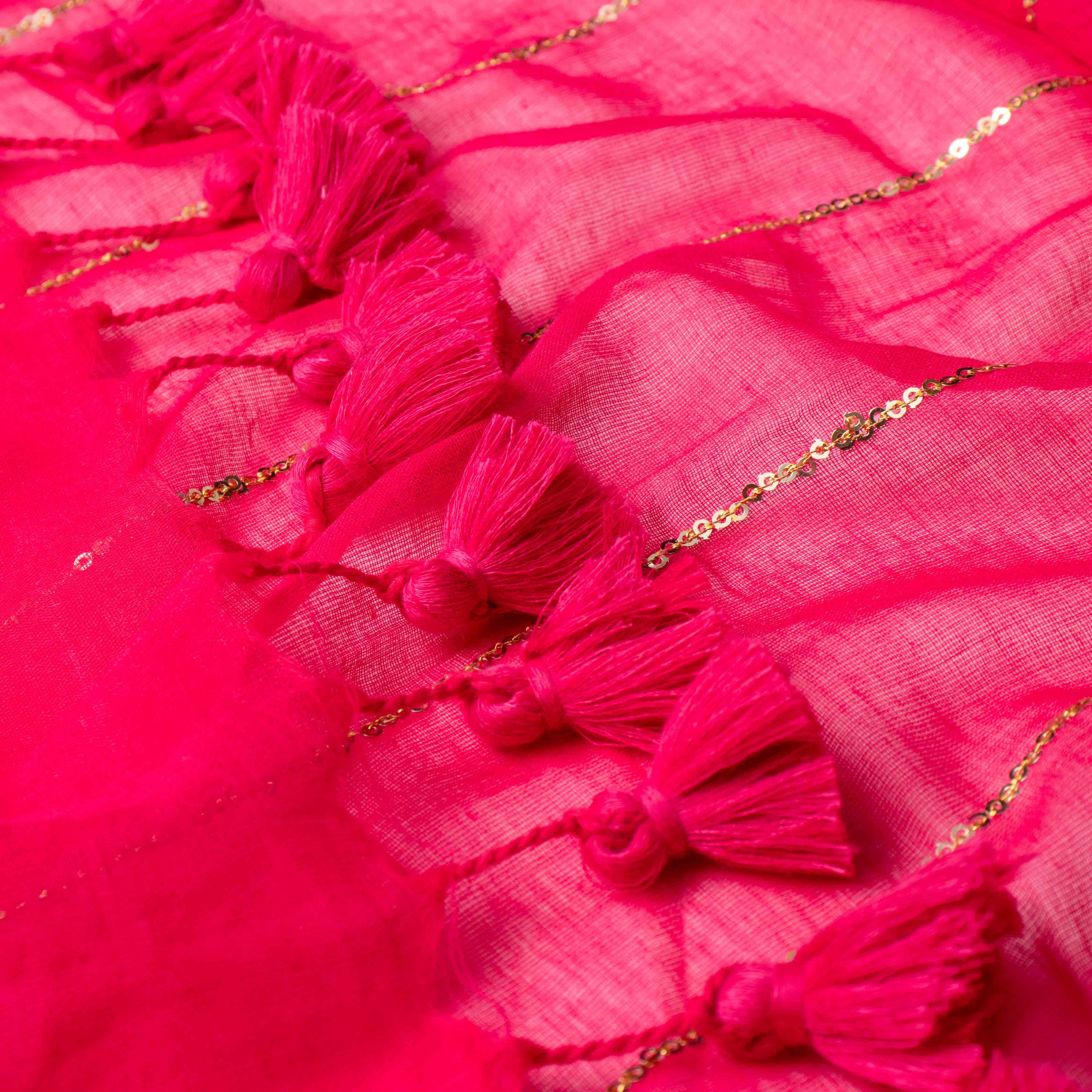 Whisper-light Mul Cotton Saree in Coral Rose with Zari Stripes
