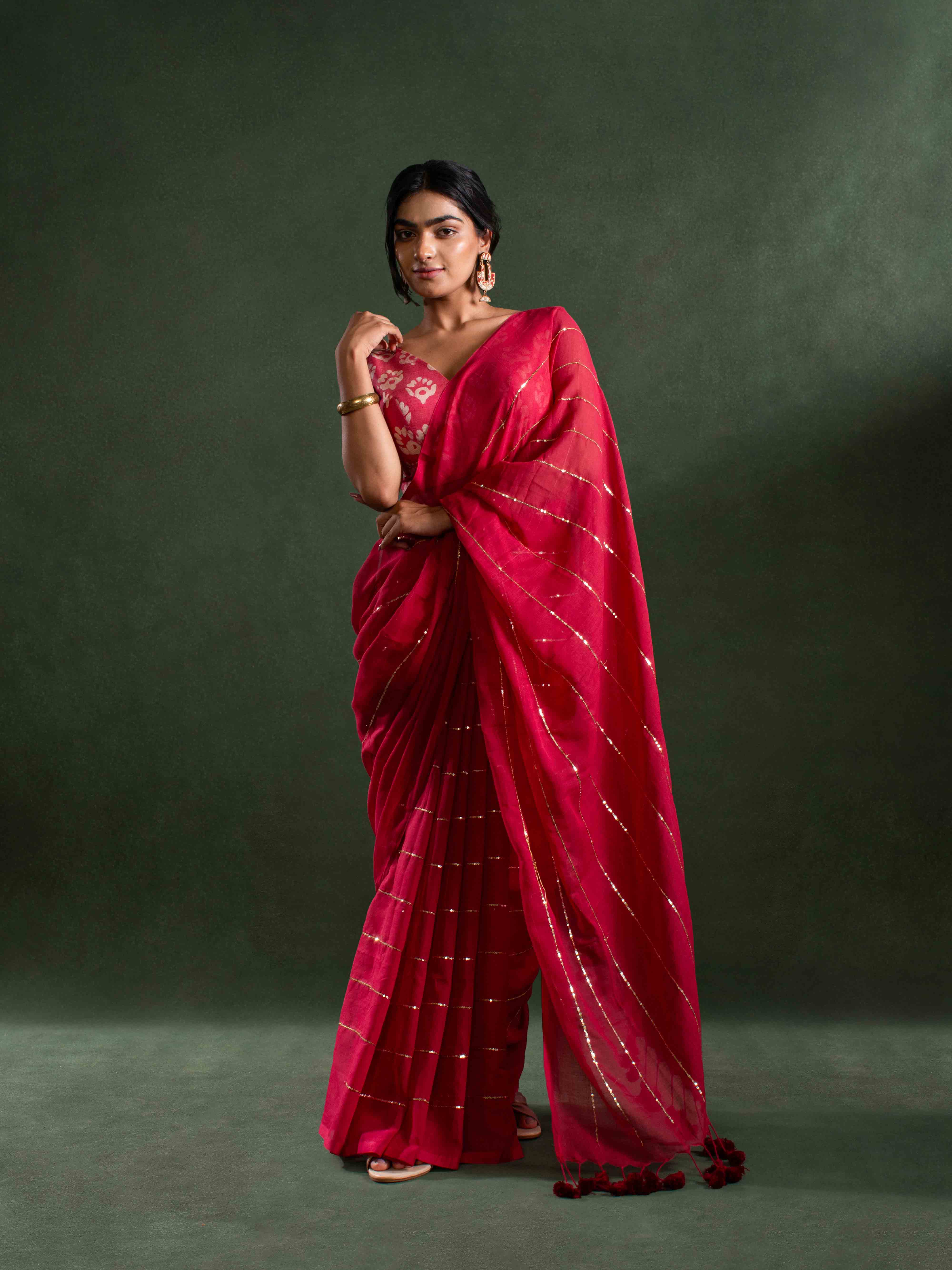 Whisper-light Mul Cotton Saree in Red with Zari Stripes