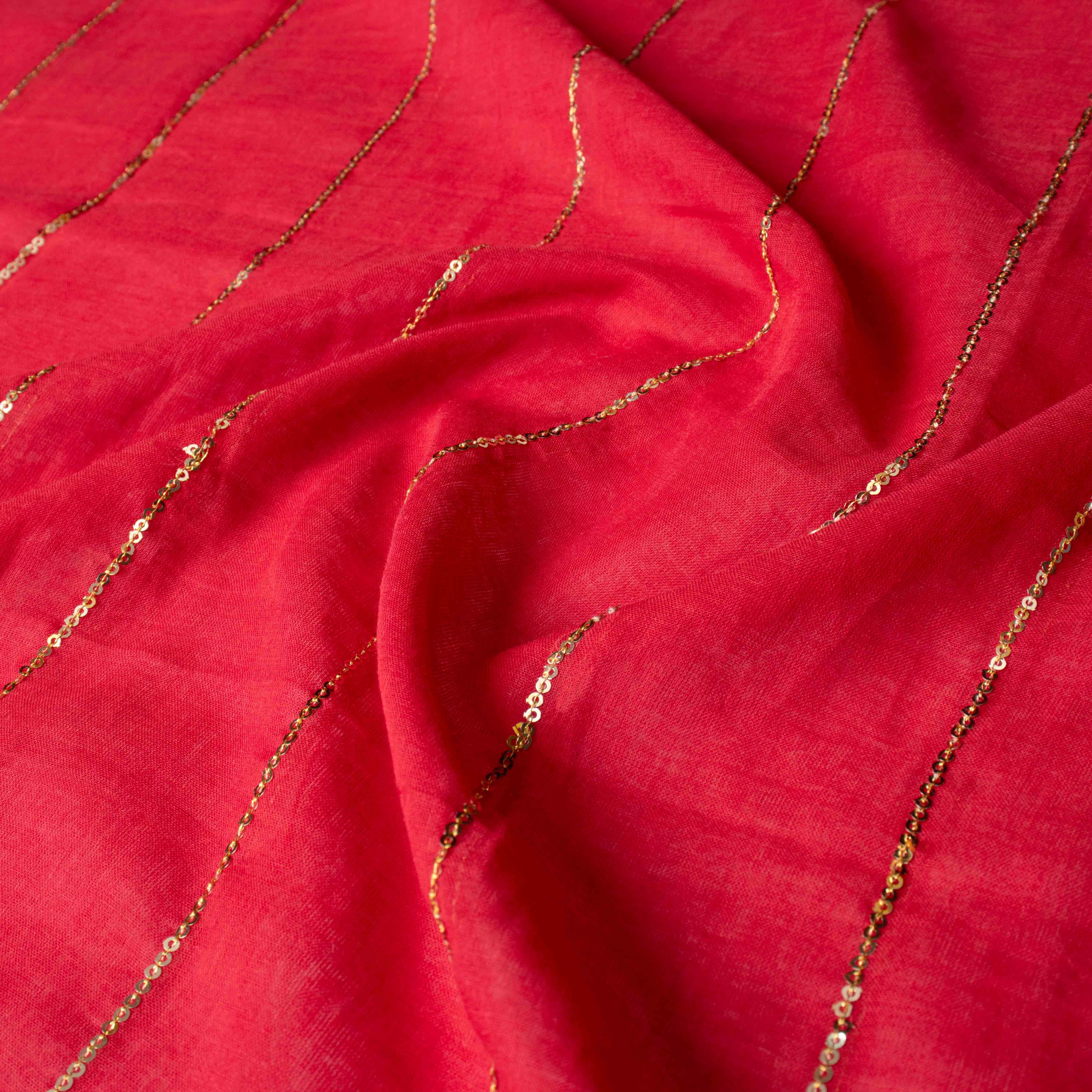 Whisper-light Mul Cotton Saree in Red with Zari Stripes