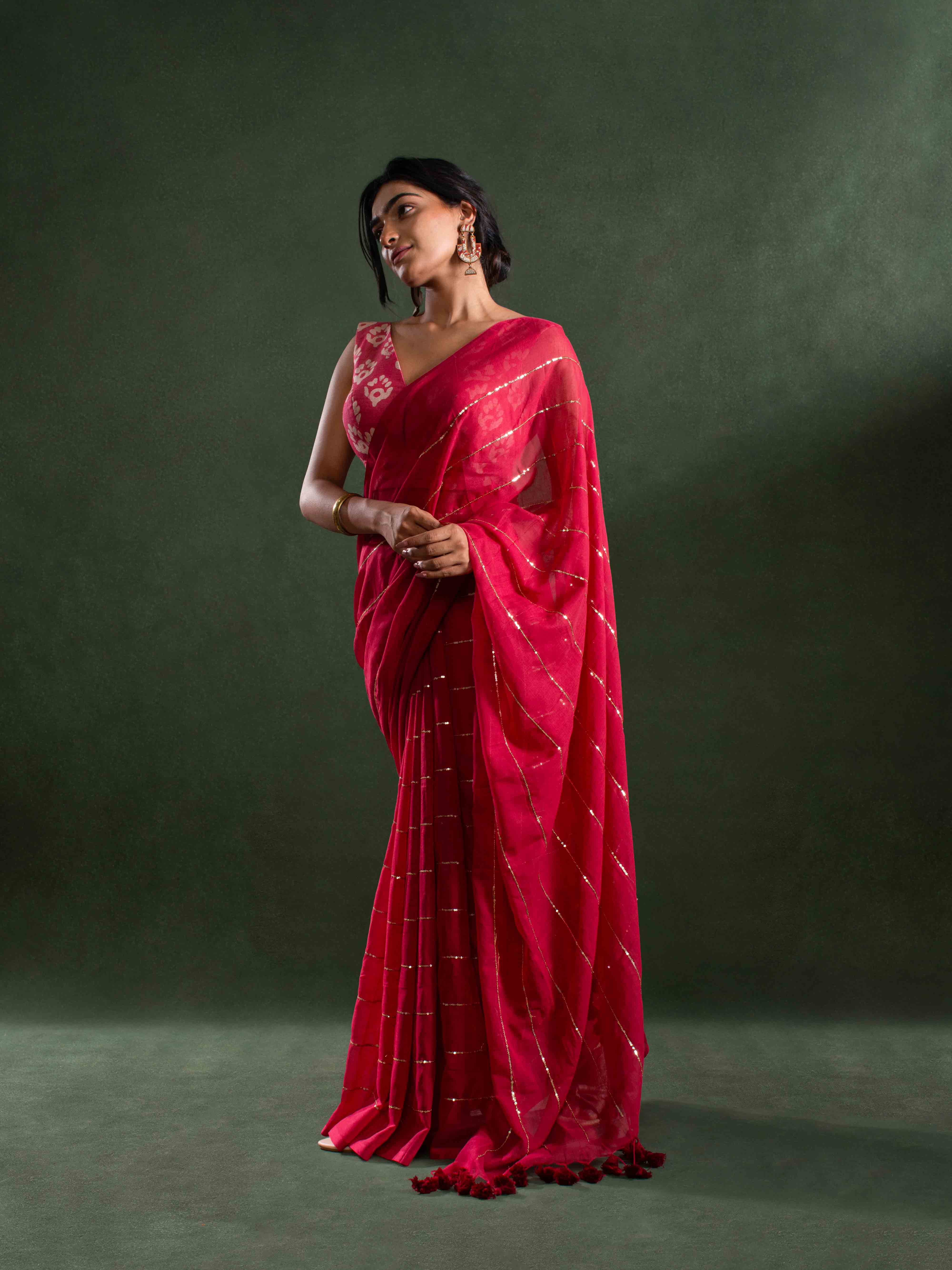 Whisper-light Mul Cotton Saree in Red with Zari Stripes