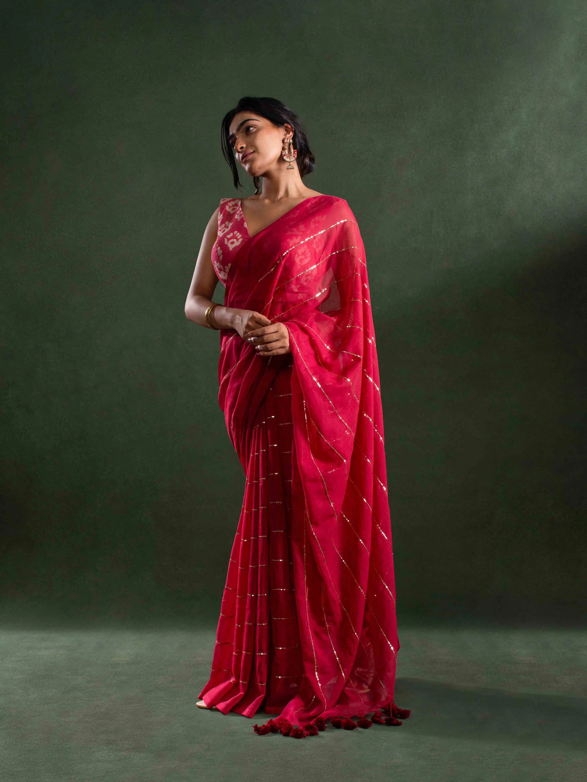 Whisper-light Mul Cotton Saree in Red with Zari Stripes