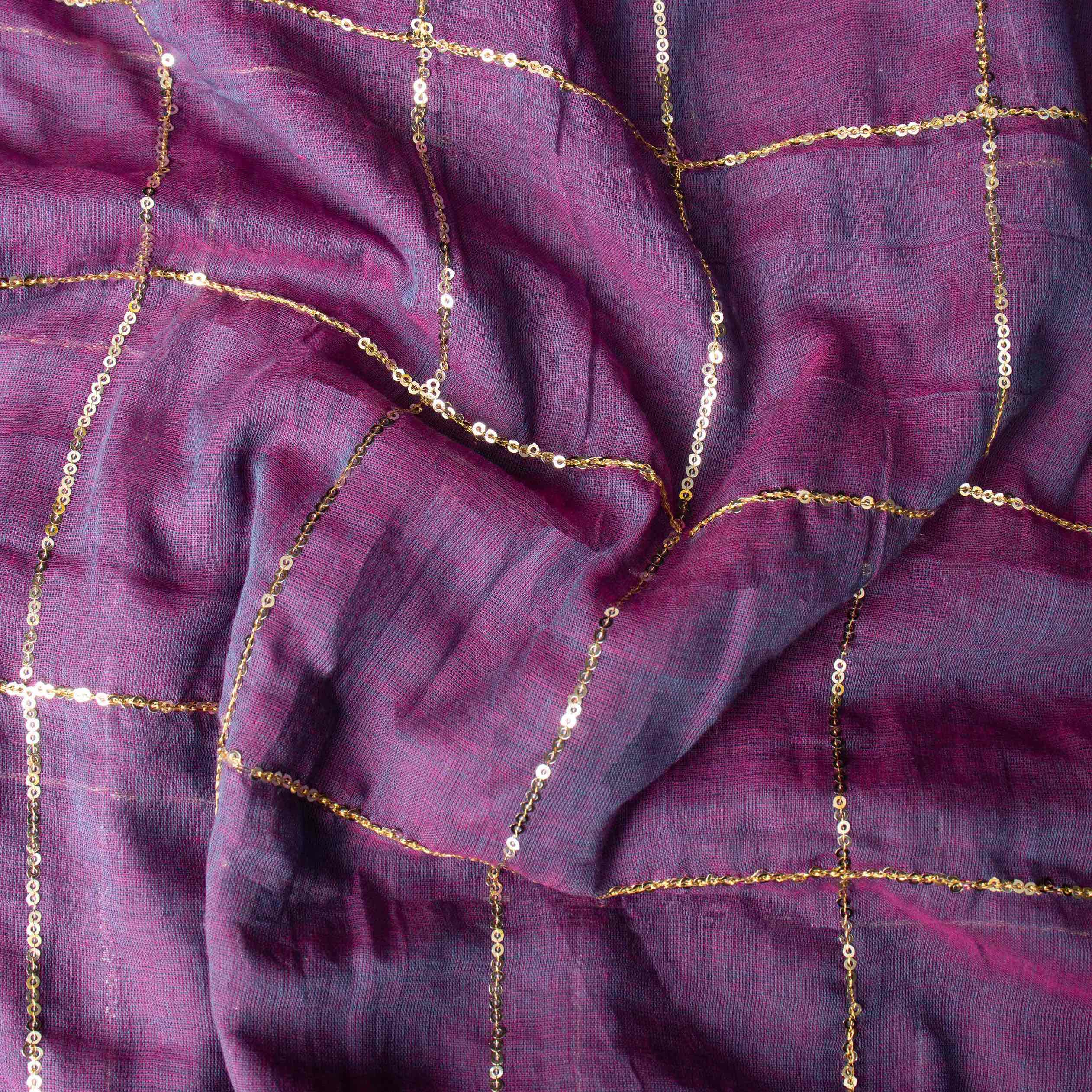 Breezy Mul Cotton Saree in Plum Blue with Zari Checks
