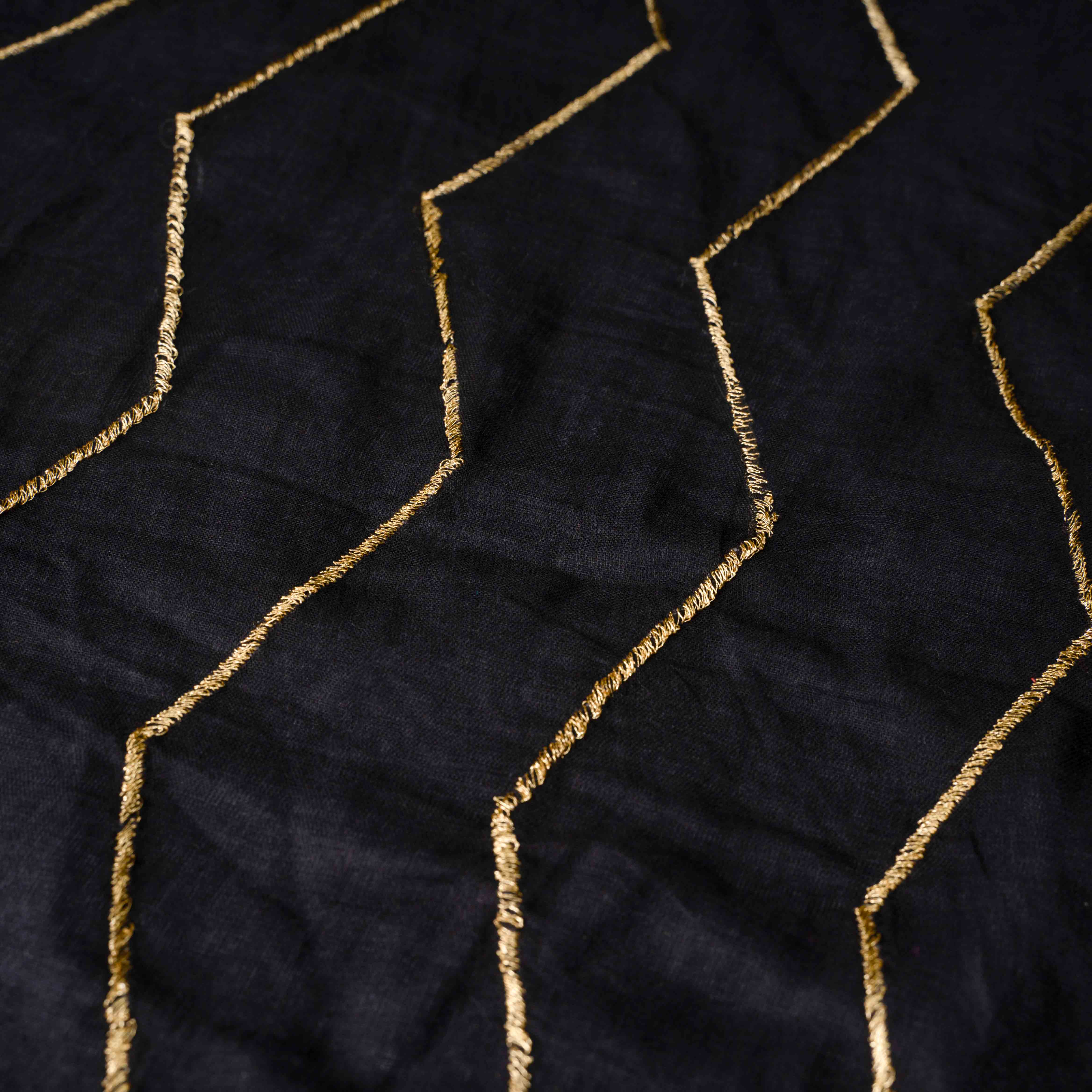 Featherlight Mul Cotton Saree in Black with Wave Patterns