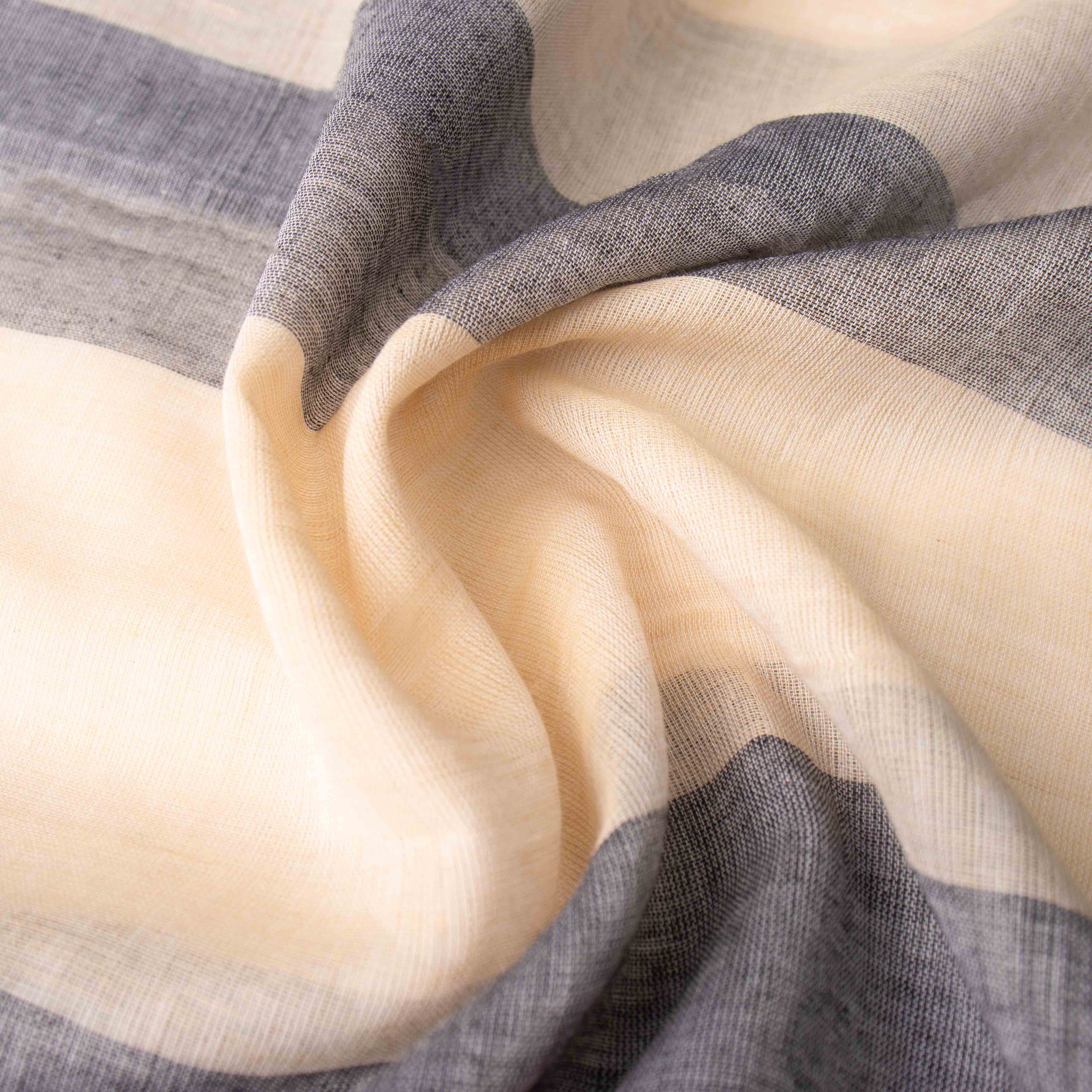Breezy Mul Cotton Saree in Yellow & Grey Stripes
