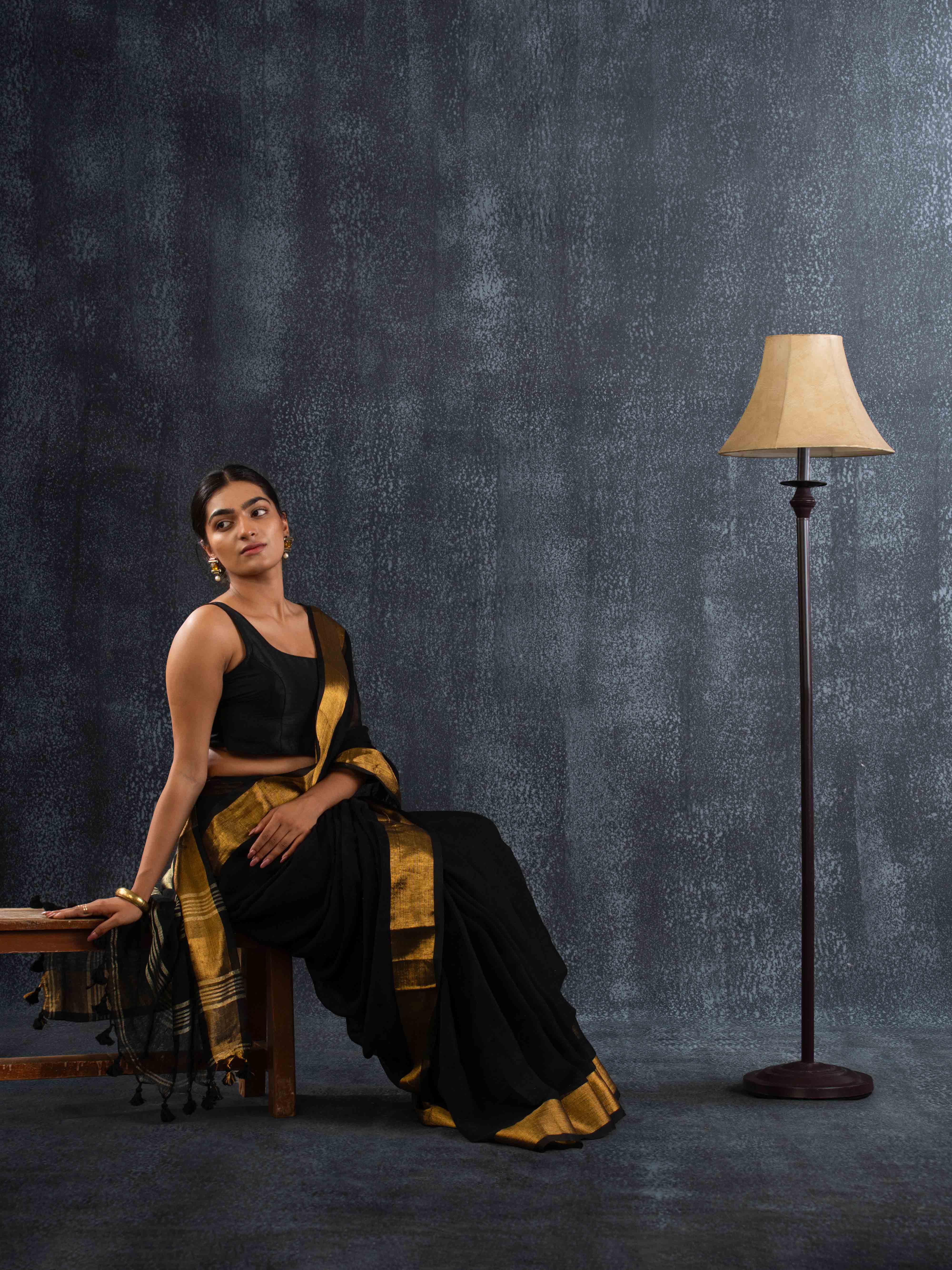 Plush Black 100% Organic Linen Saree
