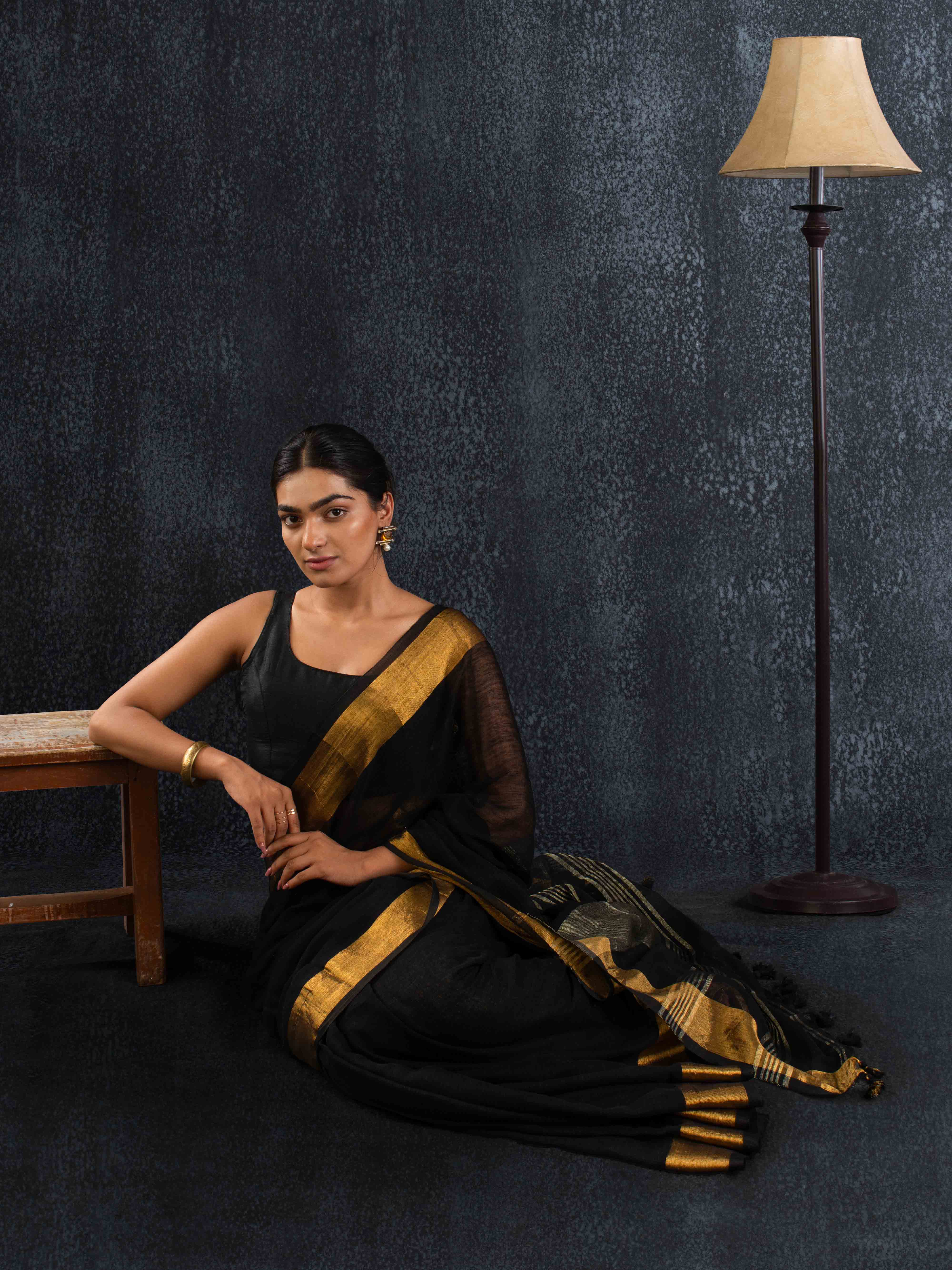Plush Black 100% Organic Linen Saree