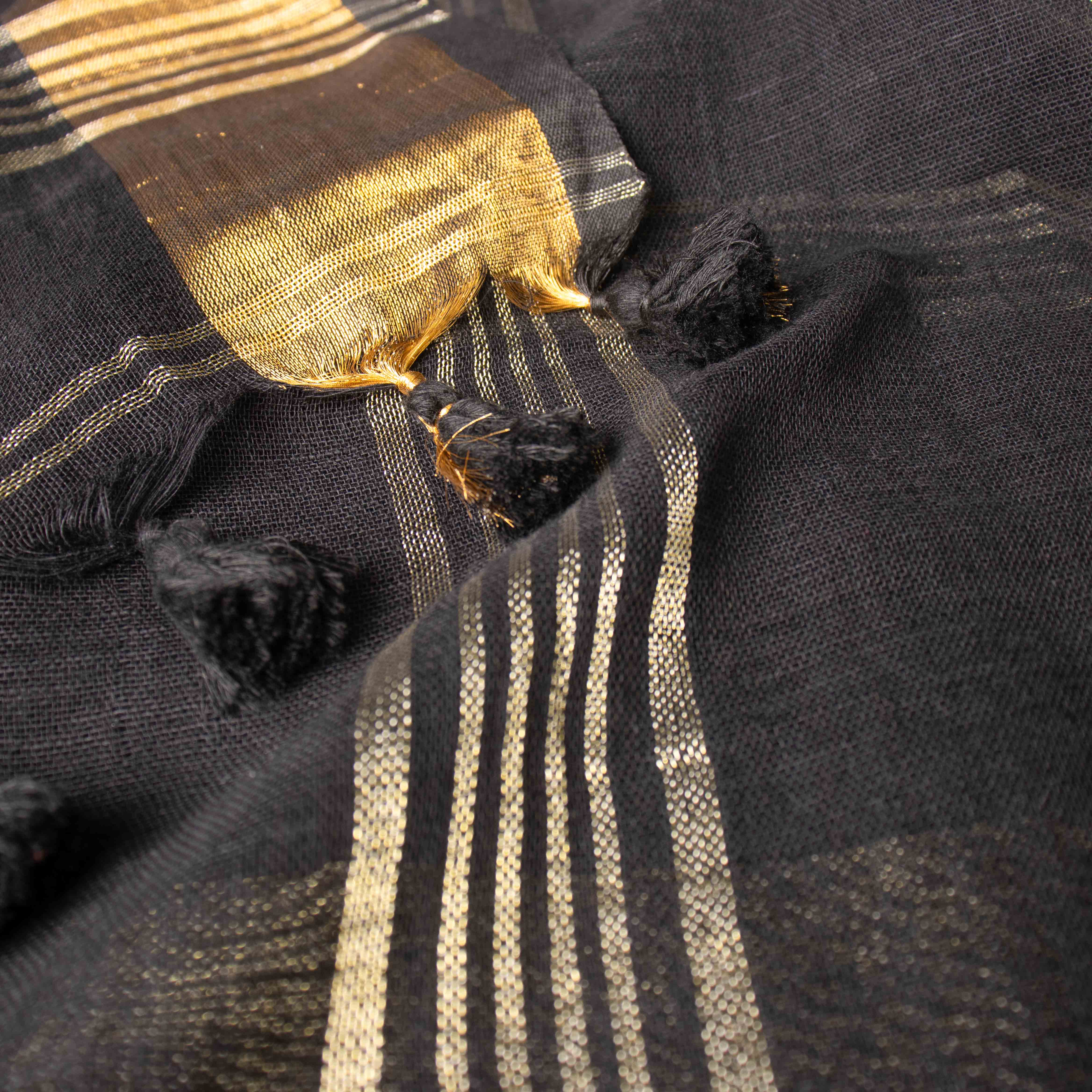 Plush Black 100% Organic Linen Saree