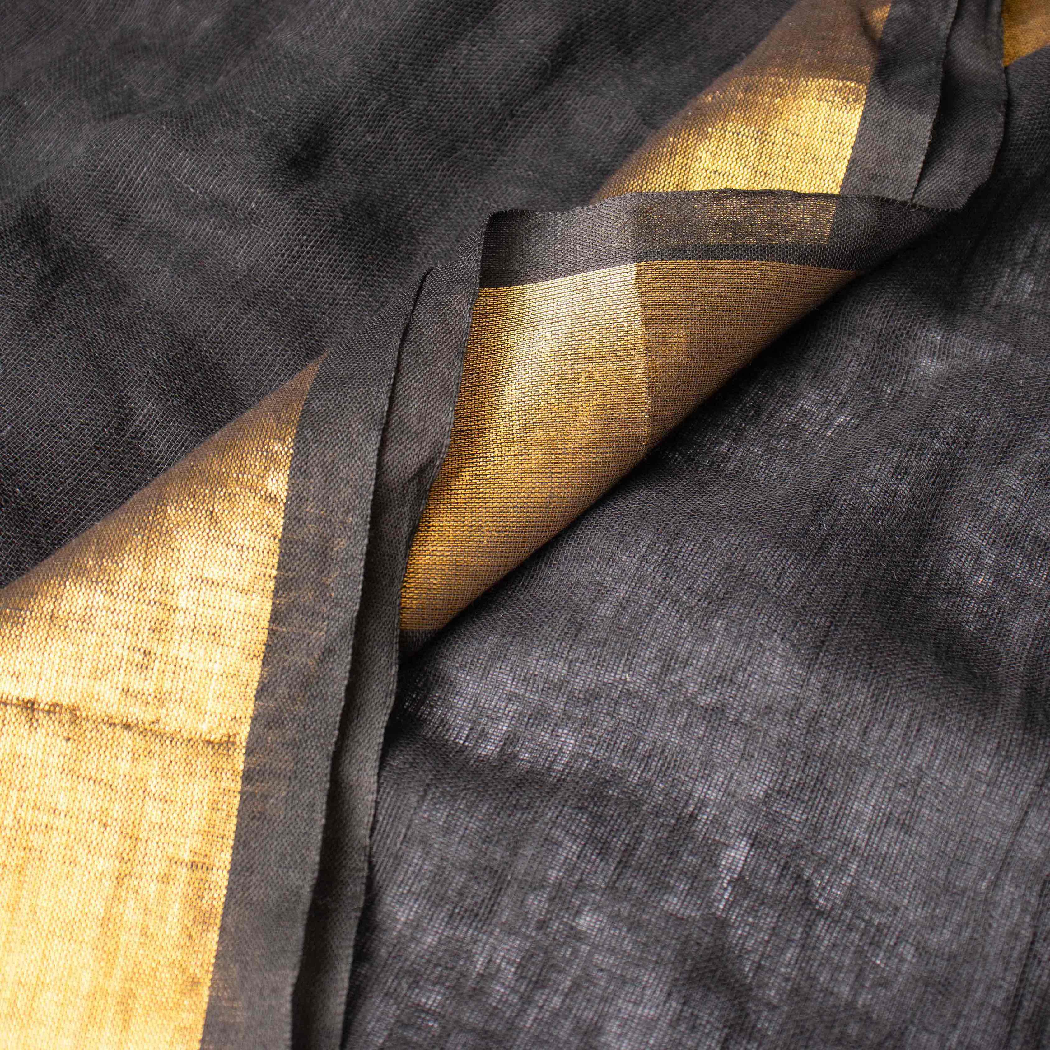 Plush Black 100% Organic Linen Saree