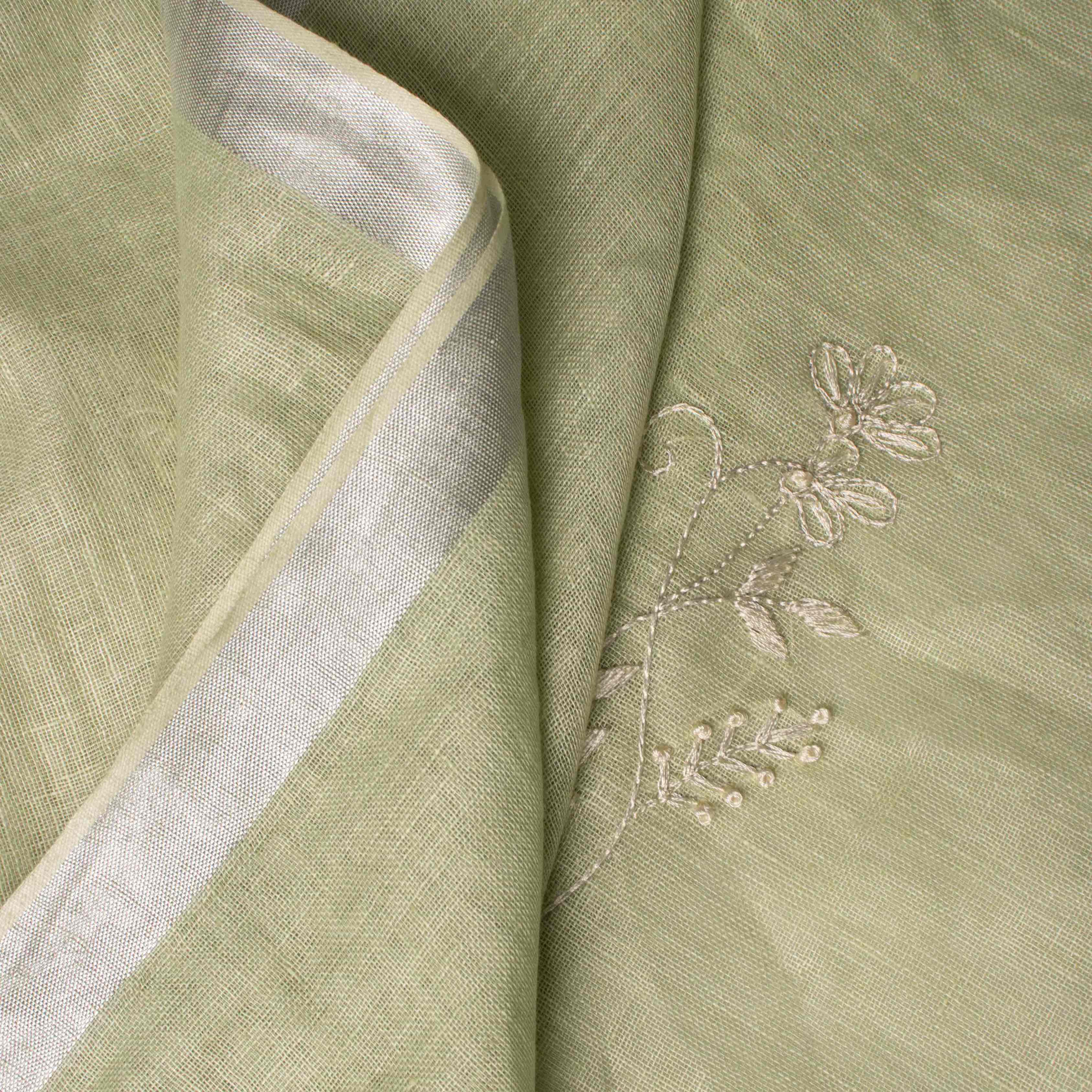 Supple Pure Linen Saree in Pistachio Green with Stripes Pallu