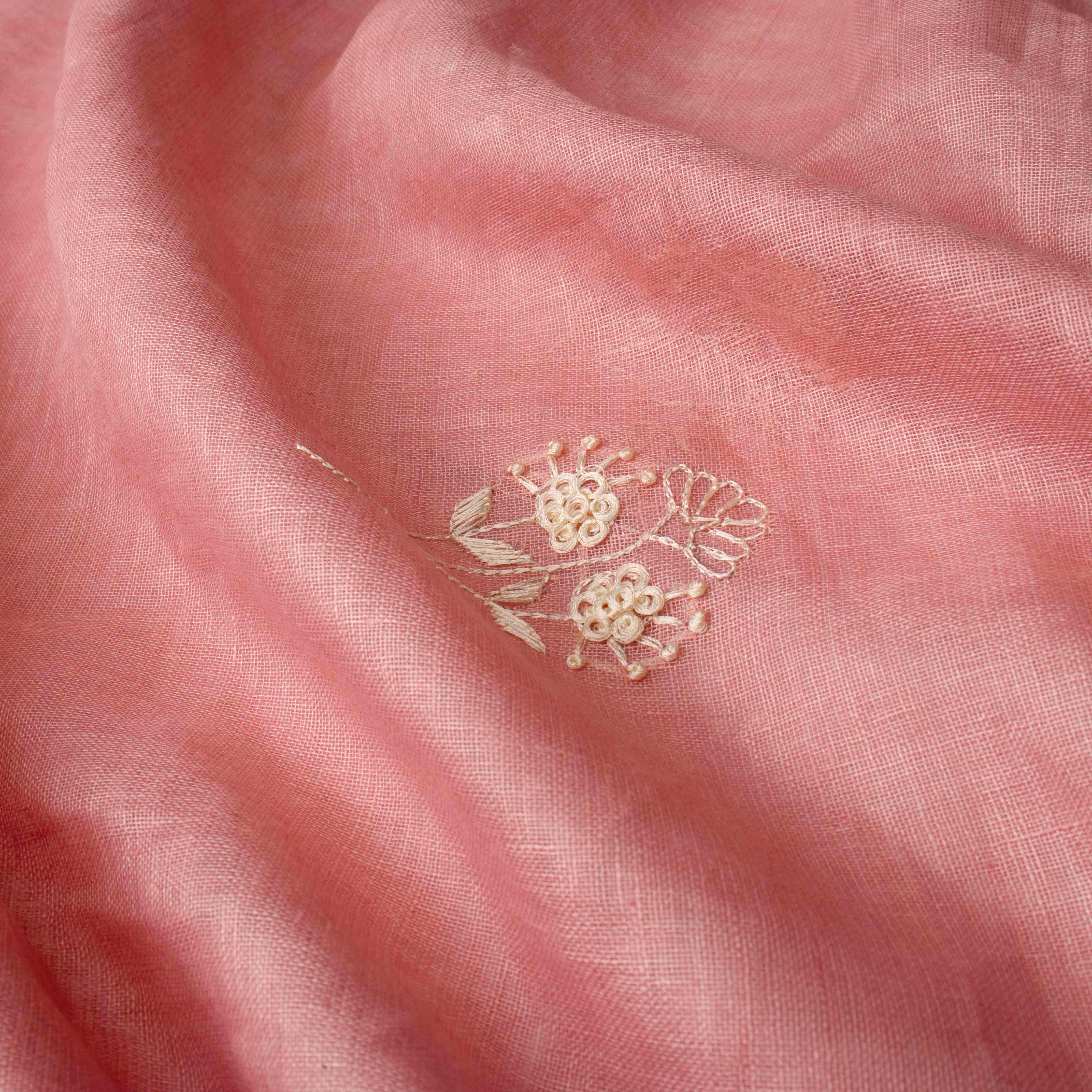 Supple Pure Linen Saree in Blush Pink with Stiped Pallu