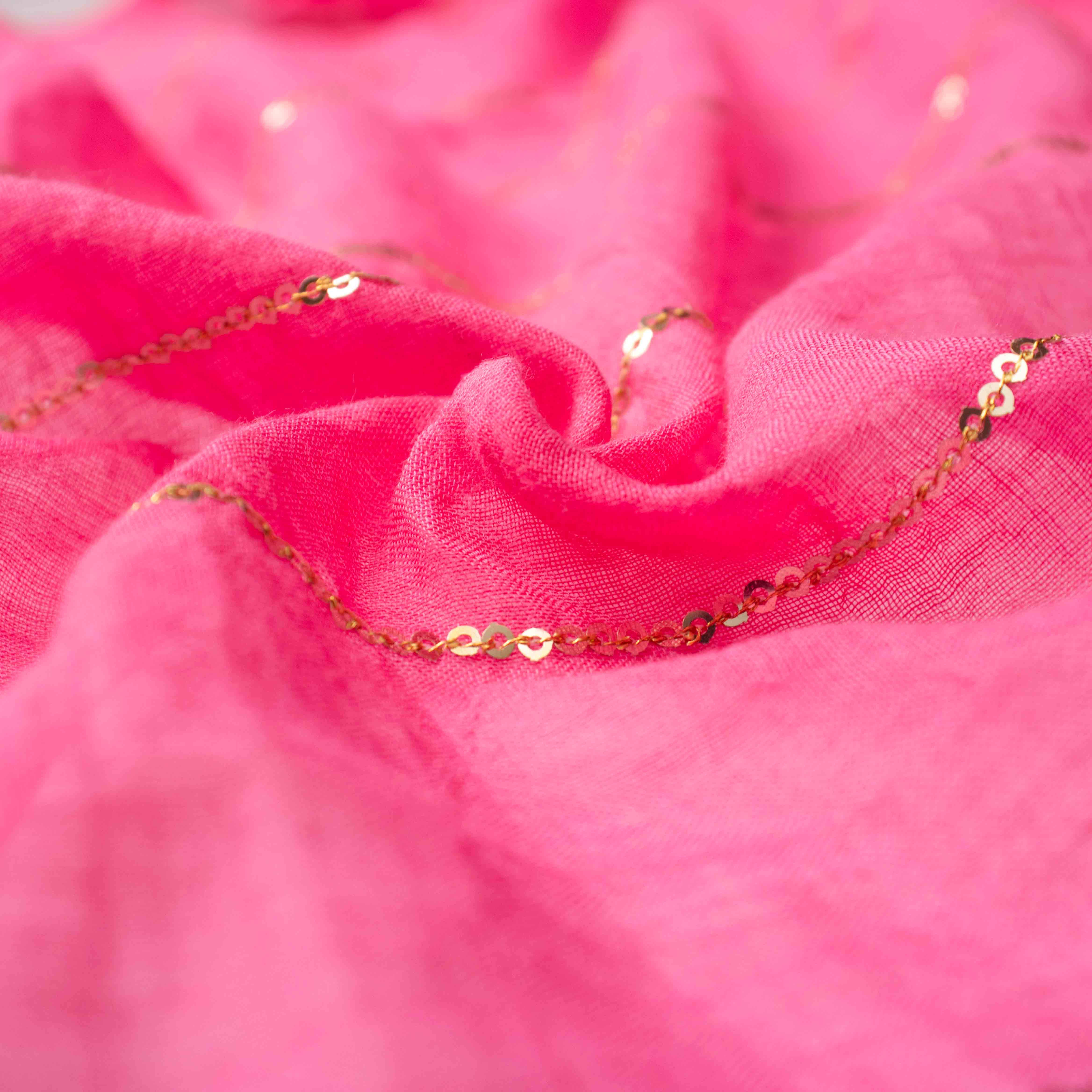 Whisper-light Mul Cotton Saree in Hot Pink with Zari Stripes