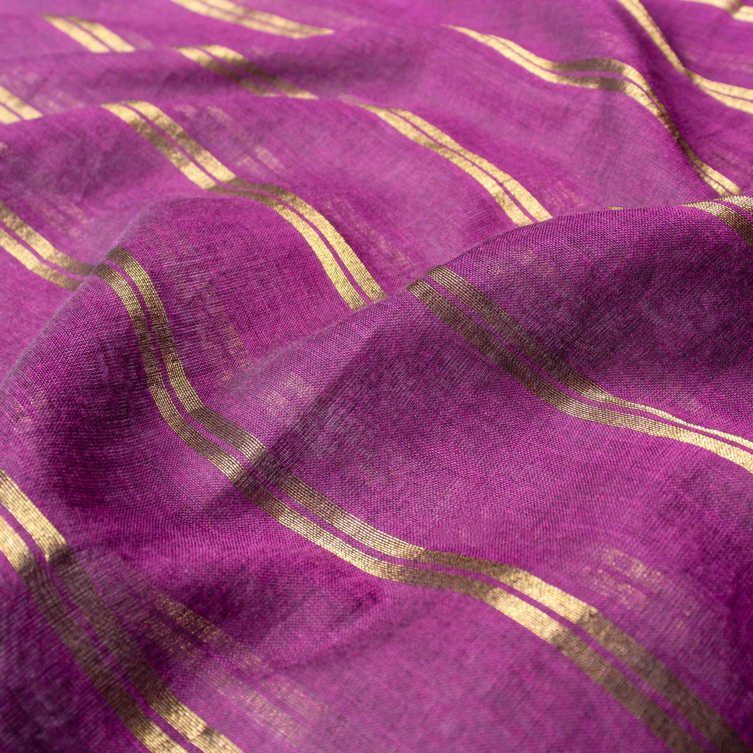 Featherlight Mul Cotton Saree in Regal Purple with Zari Stripes