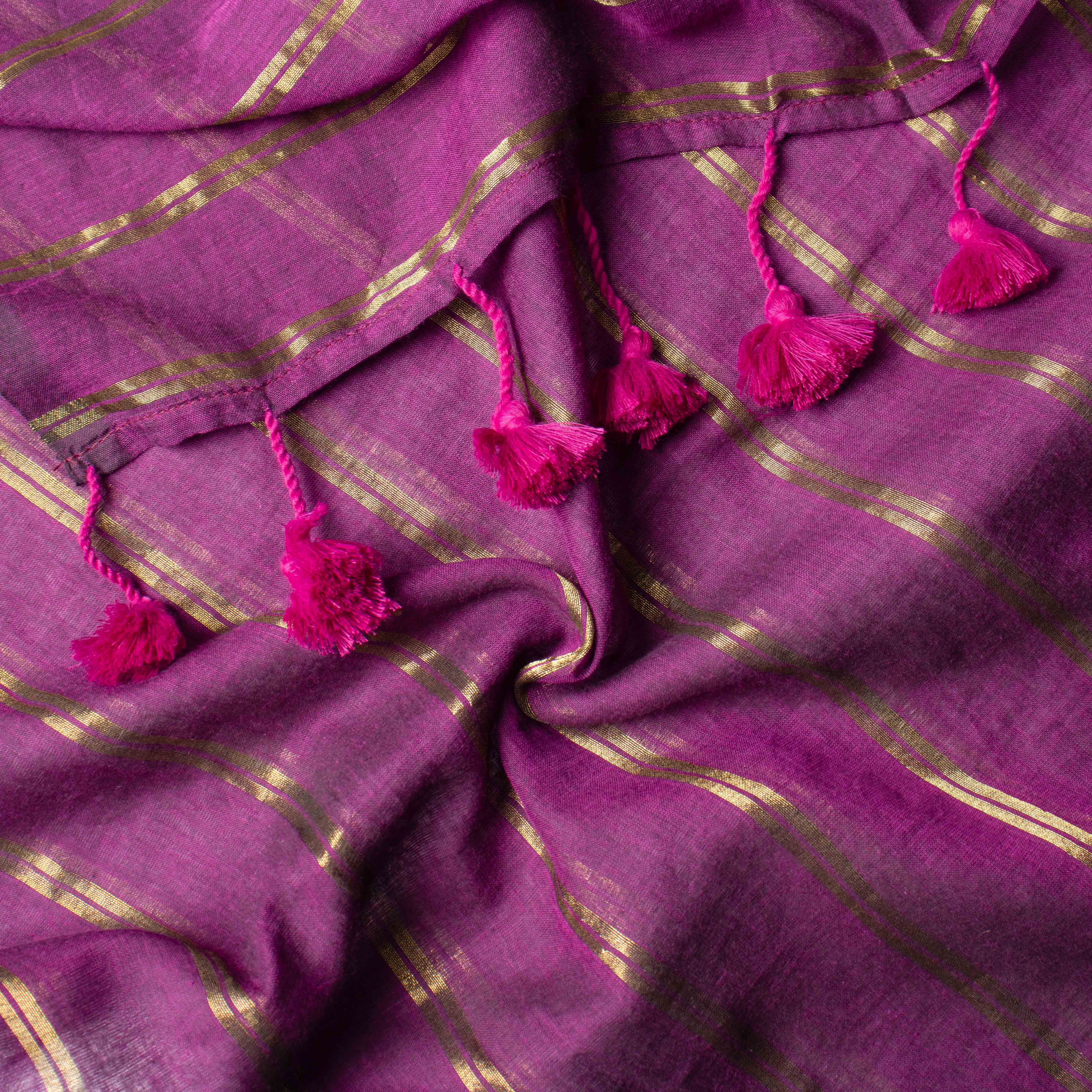 Featherlight Mul Cotton Saree in Regal Purple with Zari Stripes