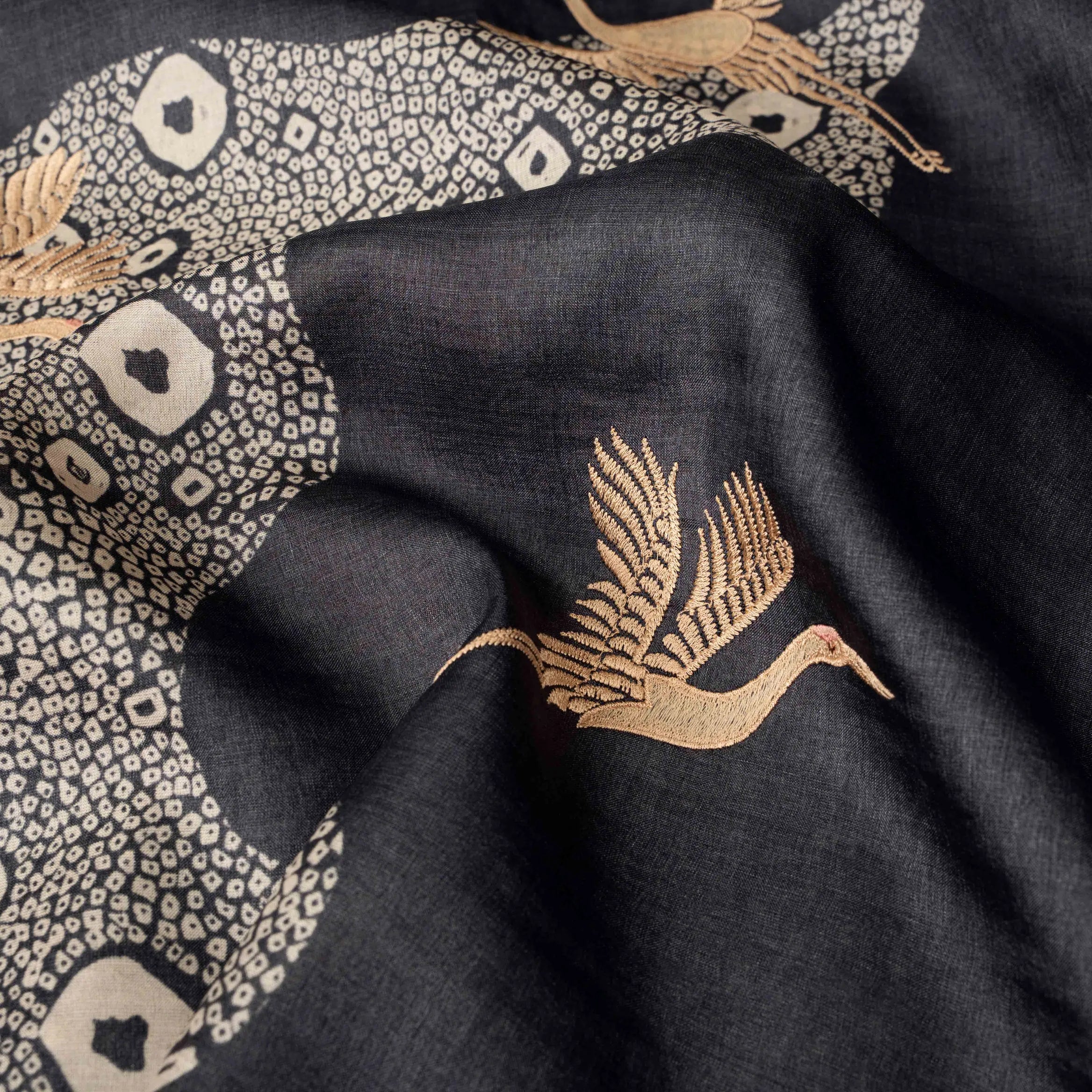 Tussar Silk Embroidered Saree in Ink Black & Ivory
