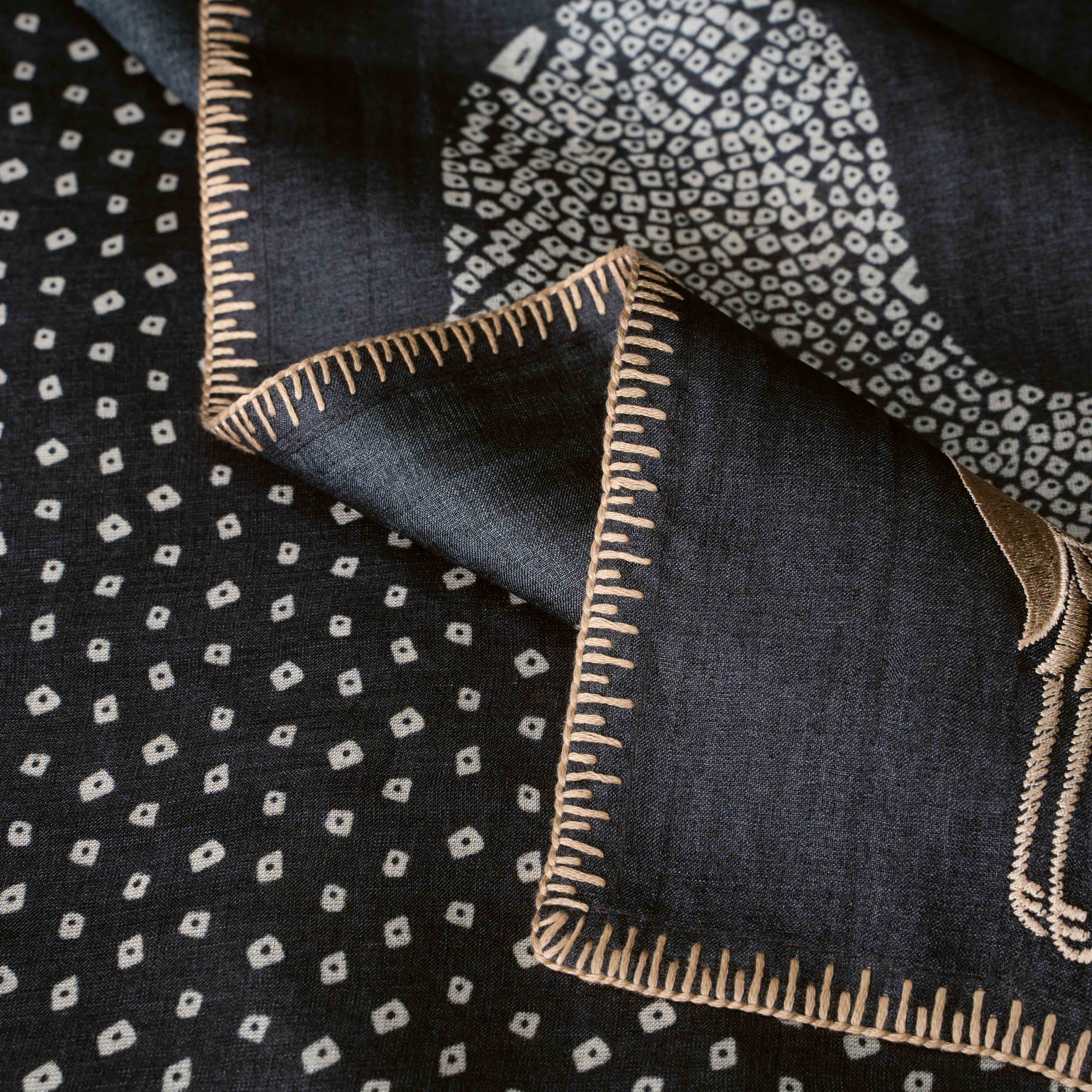 Tussar Silk Embroidered Saree in Ink Black & Ivory