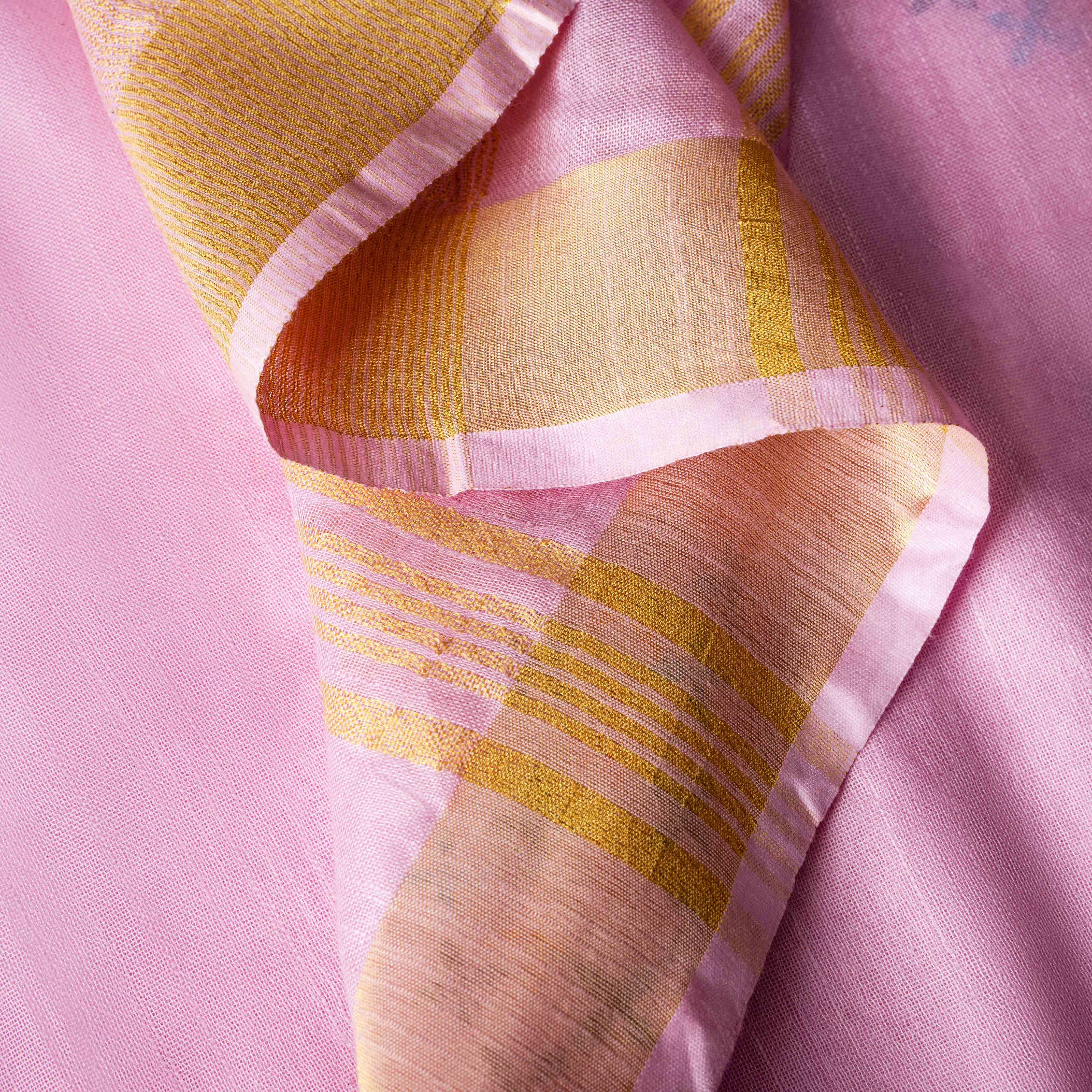 Pure Linen Embroidered Saree in Rose Quartz