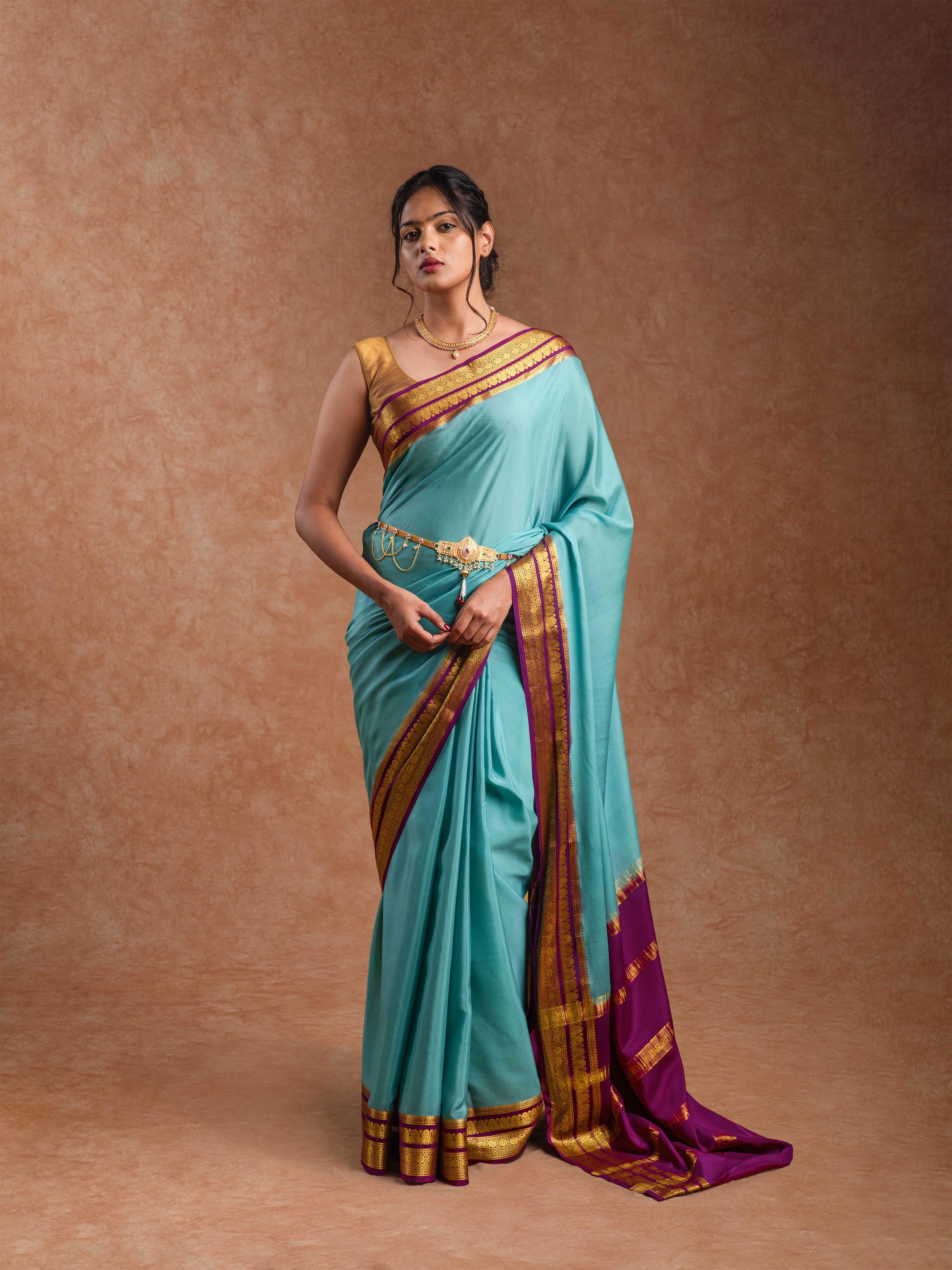 Mysore Crepe Silk Plain Saree in Imperial Aqua