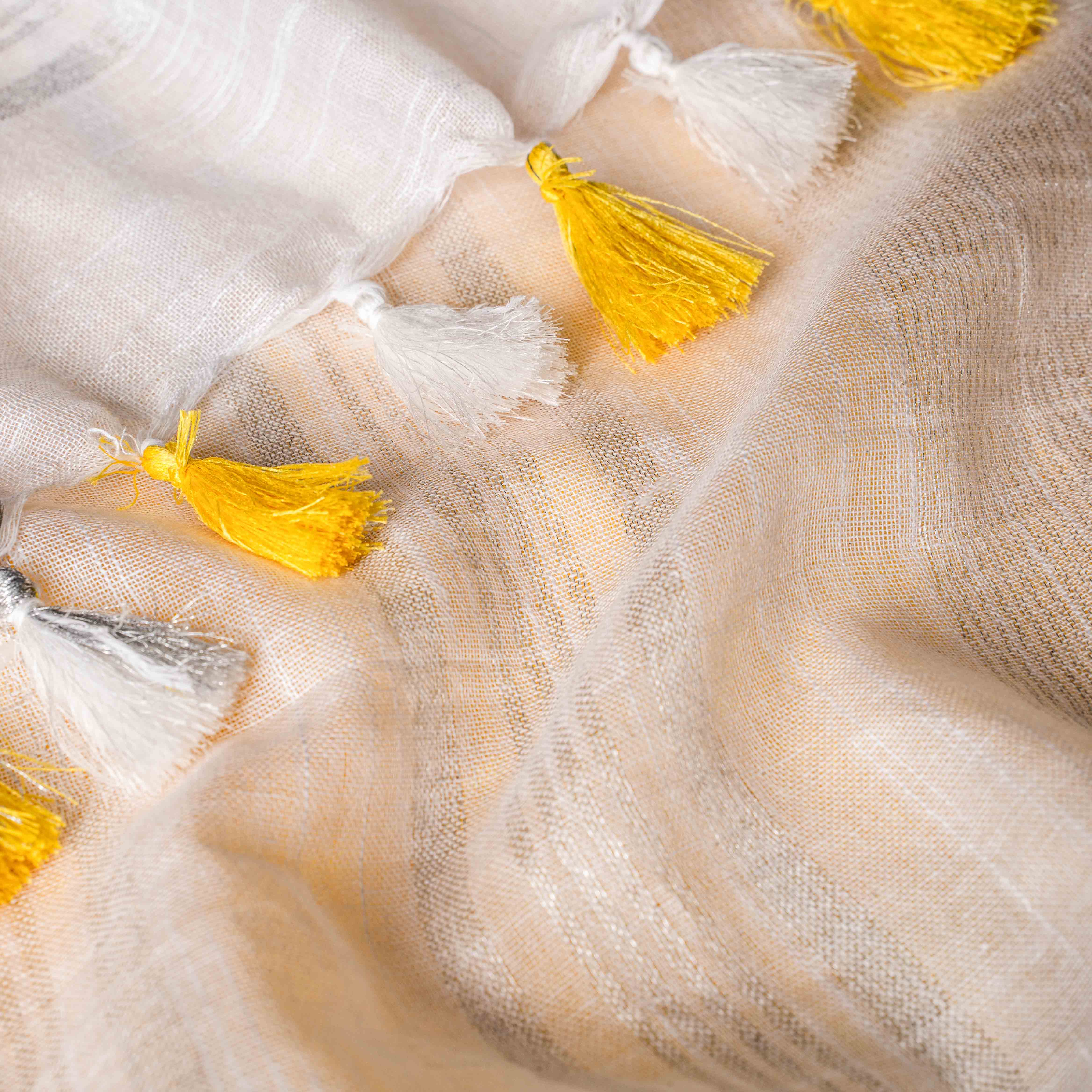 Pure Linen Embroidered Saree in Pearl White