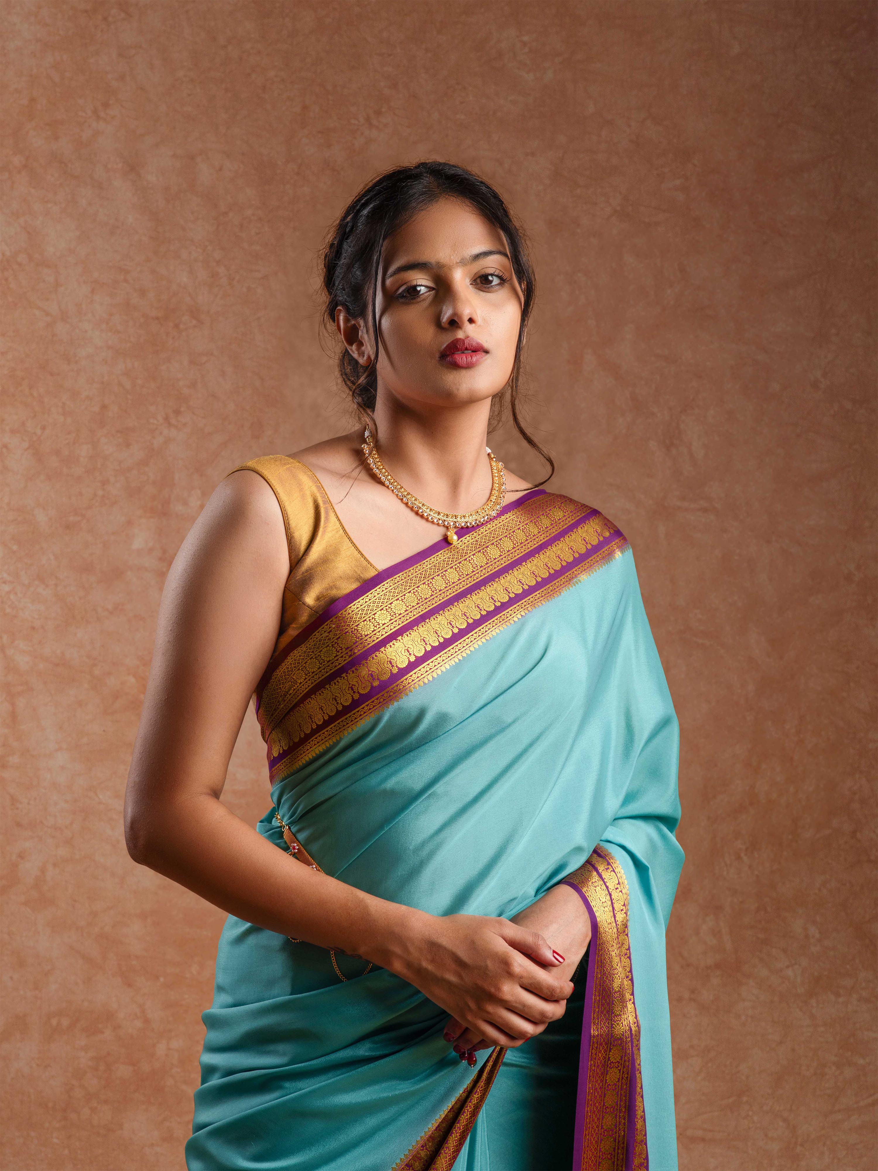 Mysore Crepe Silk Plain Saree in Imperial Aqua