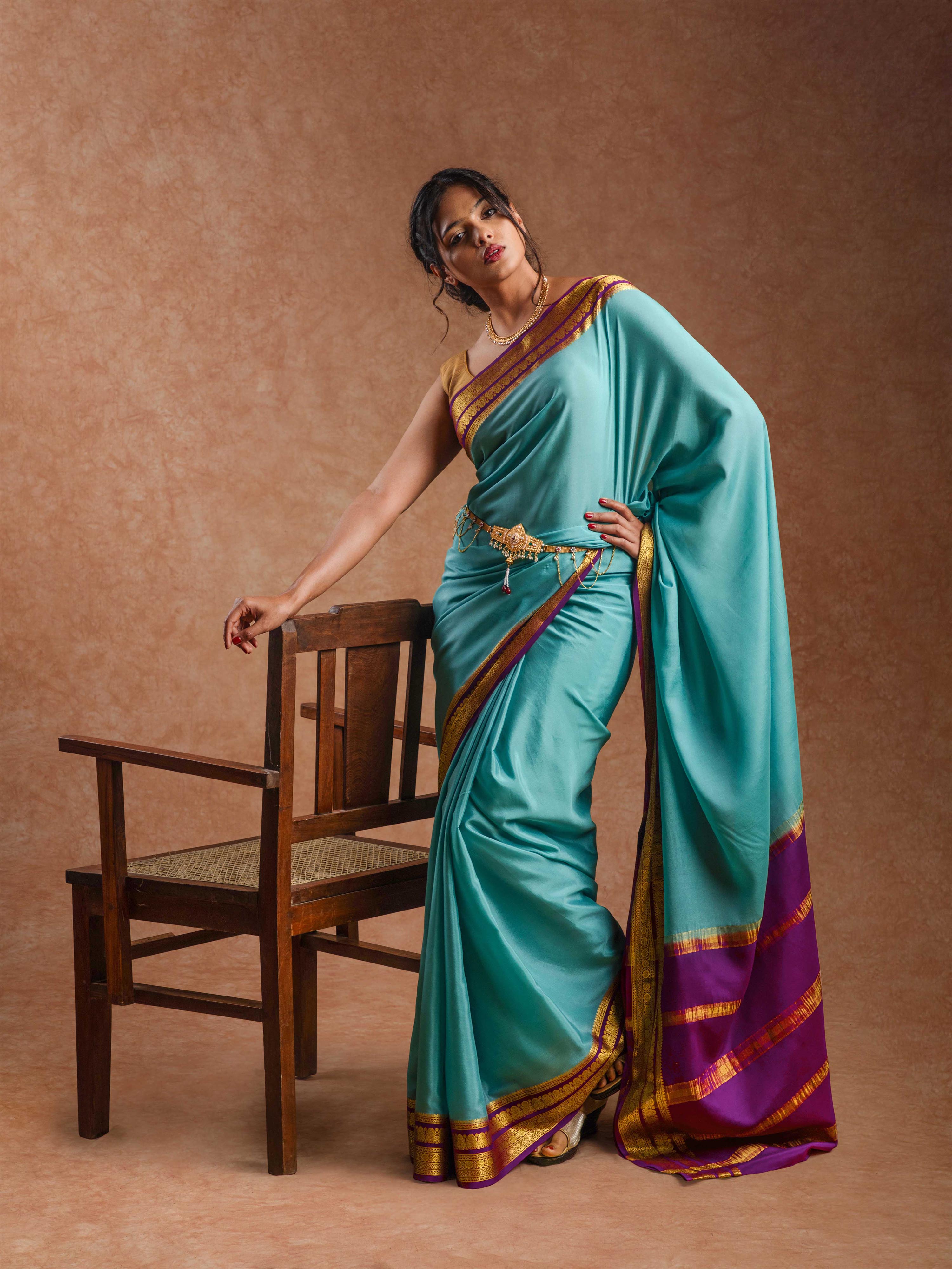 Mysore Crepe Silk Plain Saree in Imperial Aqua
